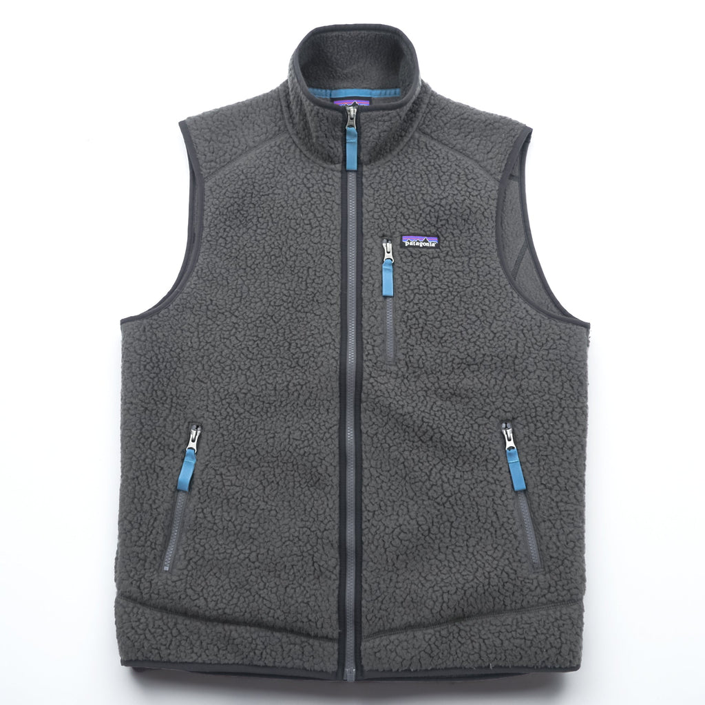 Patagonia Retro Pile Fleece Vest M Grey Boa Fleece Stand Collar Chest Pocket 22820