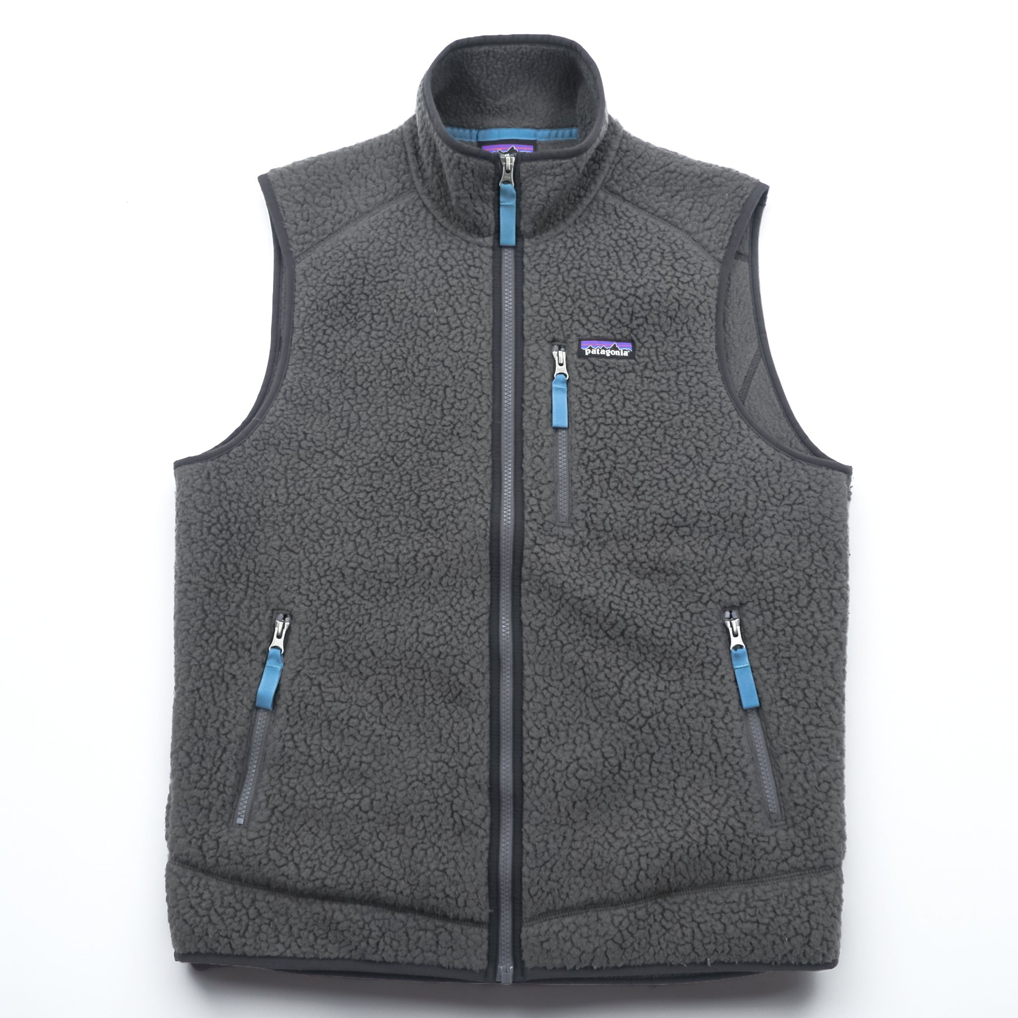 Patagonia Retro Pile Fleece Vest M Grey Boa Fleece Stand Collar Chest Pocket 22820