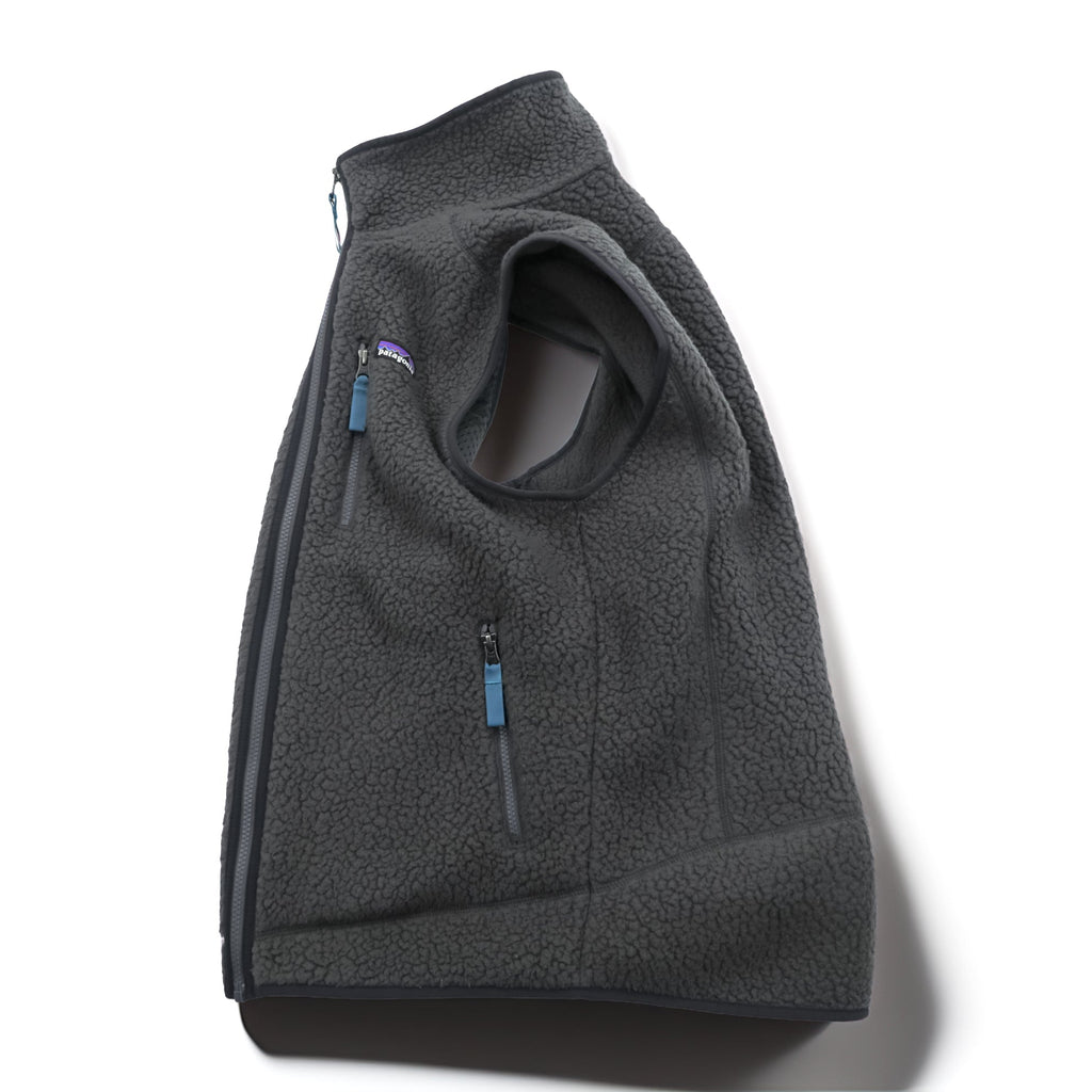 Patagonia Retro Pile Fleece Vest M Grey Boa Fleece Stand Collar Chest Pocket 22820