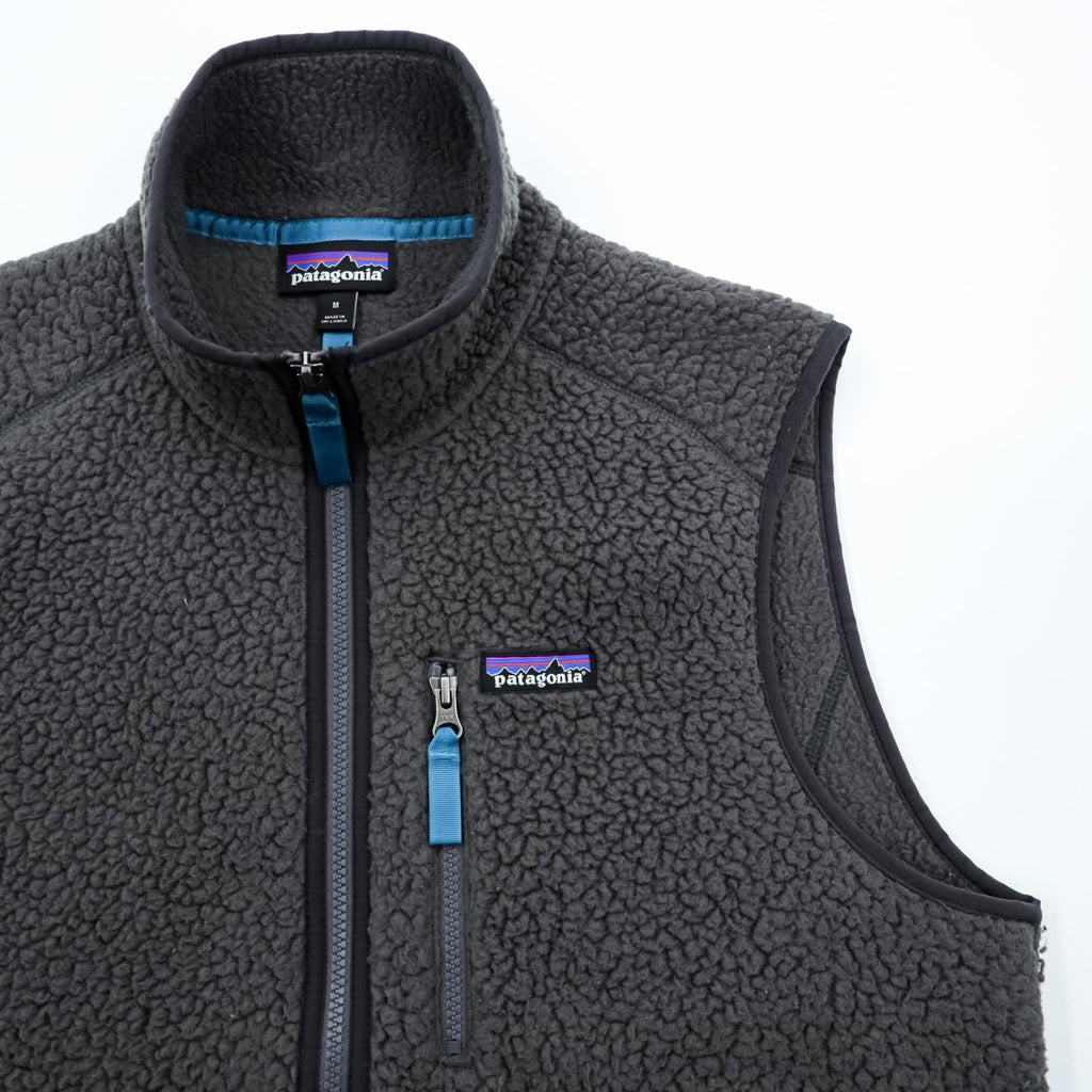 Patagonia Retro Pile Fleece Vest M Grey Boa Fleece Stand Collar Chest Pocket 22820