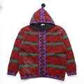 YVES SAINT LAURENT Made in Japan Vintage Knit Zip Hoodie FREE Red Native Pattern Pom-pom Old YSL