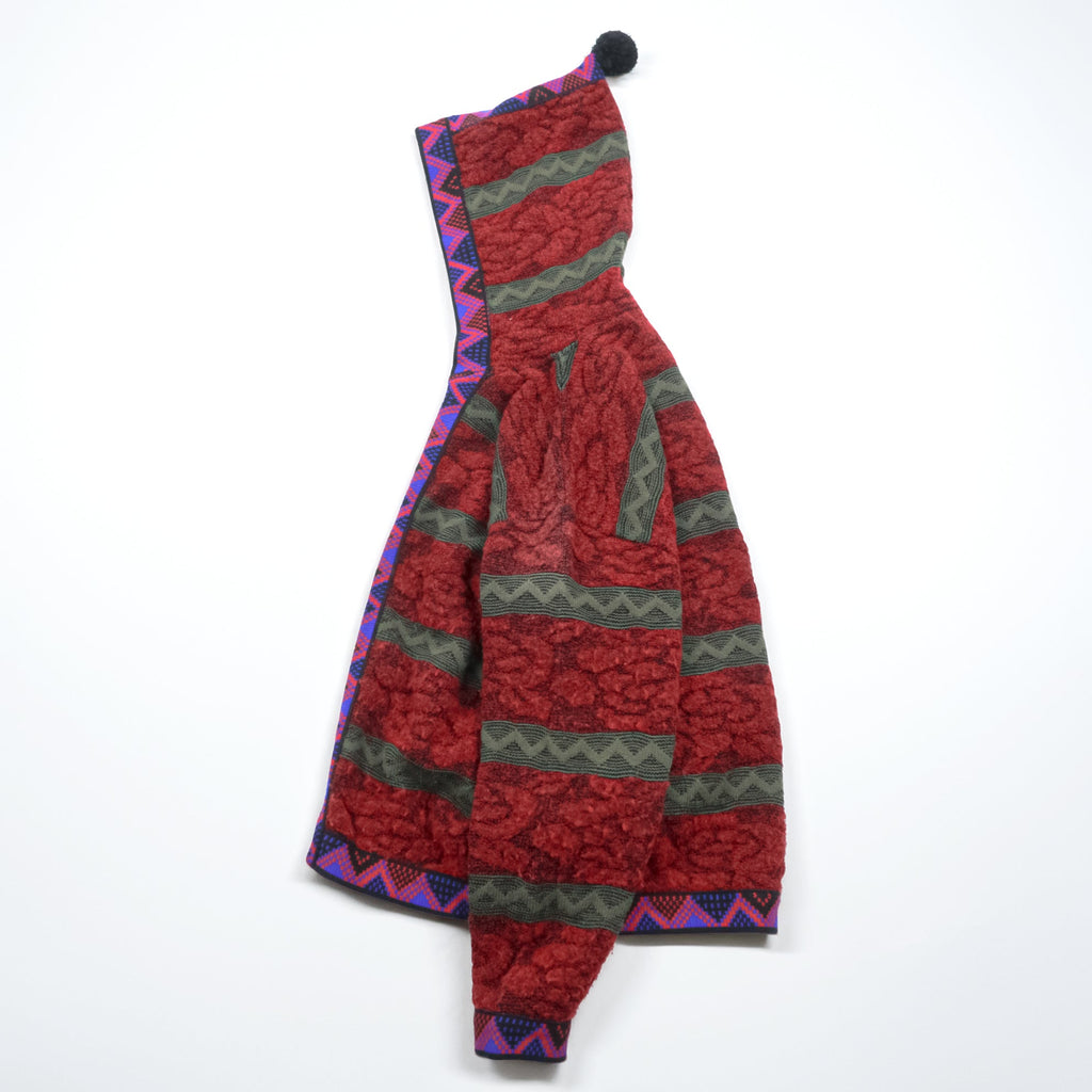 YVES SAINT LAURENT Made in Japan Vintage Knit Zip Hoodie FREE Red Native Pattern Pom-pom Old YSL