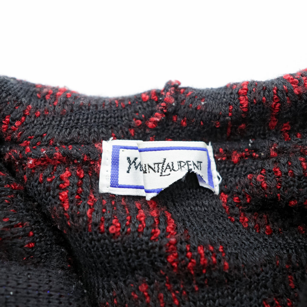 YVES SAINT LAURENT Made in Japan Vintage Knit Zip Hoodie FREE Red Native Pattern Pom-pom Old YSL