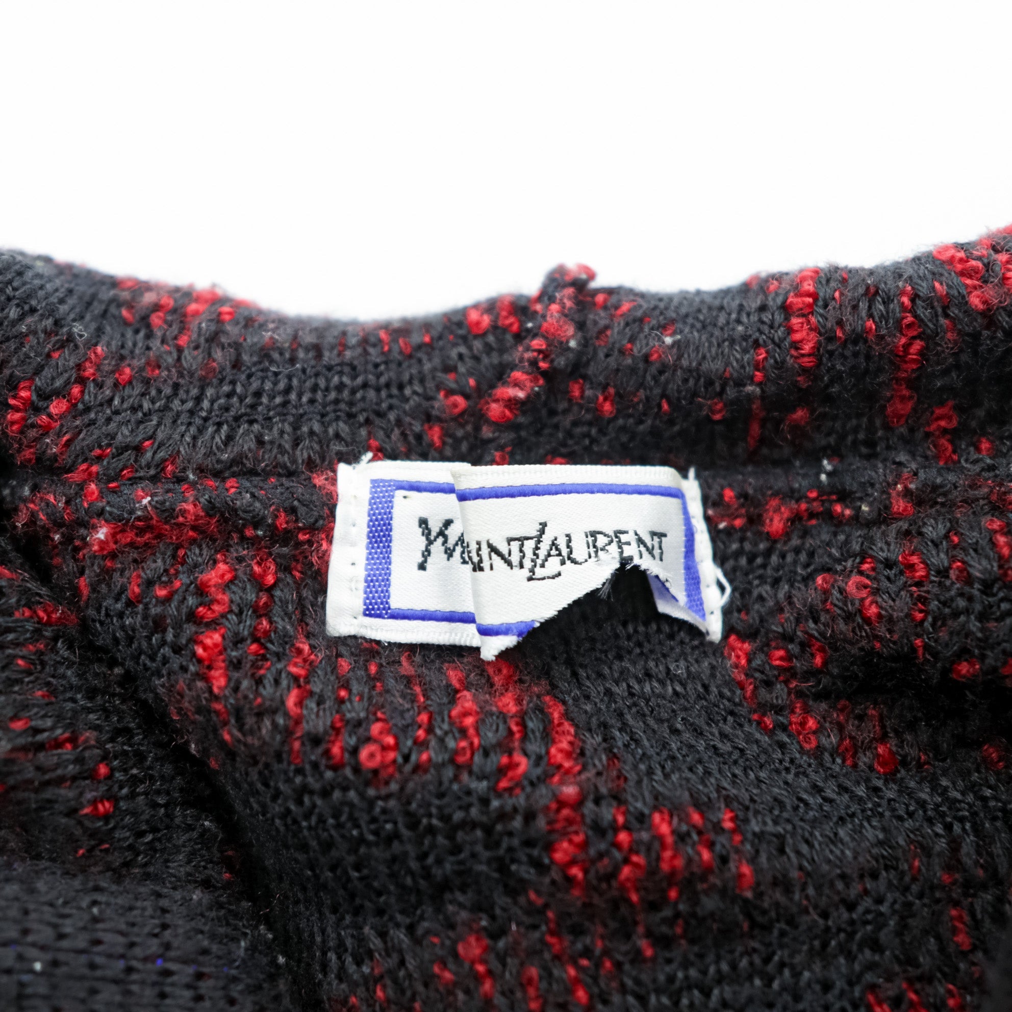 YVES SAINT LAURENT Made in Japan Vintage Knit Zip Hoodie FREE Red Native Pattern Pom-pom Old YSL