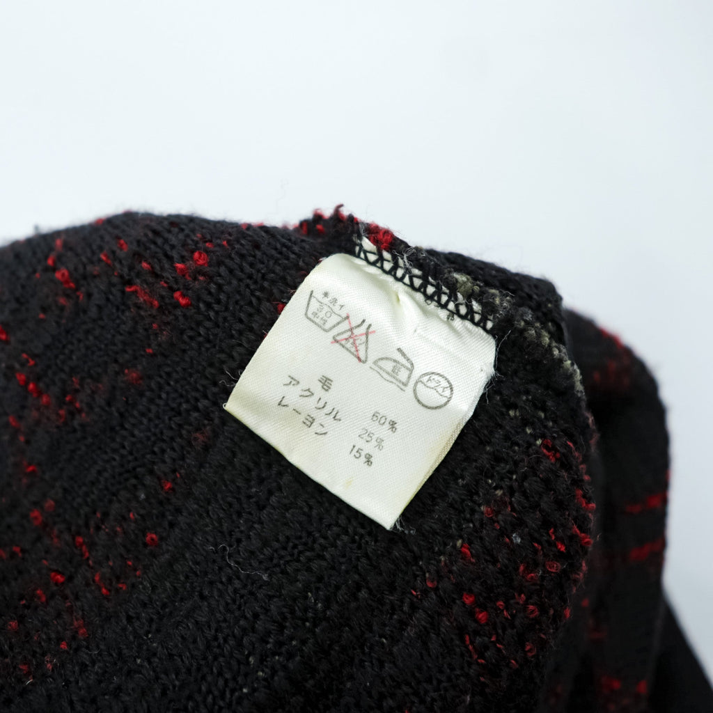 YVES SAINT LAURENT Made in Japan Vintage Knit Zip Hoodie FREE Red Native Pattern Pom-pom Old YSL