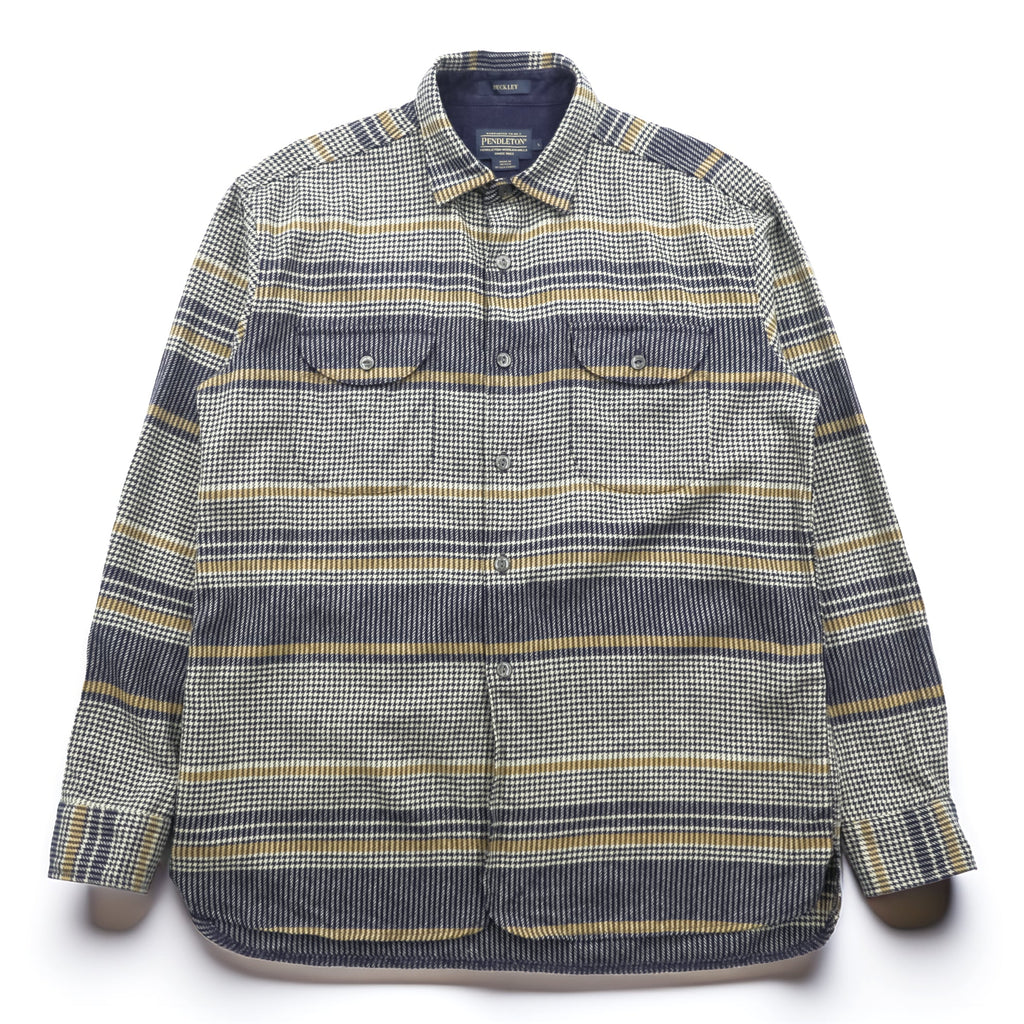 PENDLETON Flannel Shirt Long Sleeve Wool Shirt L Plaid Houndstooth BUCKLEY Chest Pocket