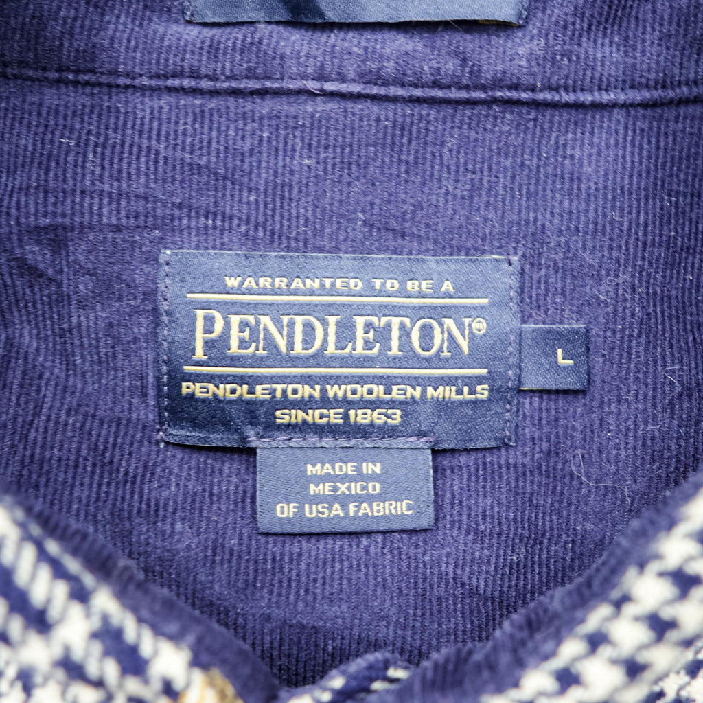 PENDLETON Flannel Shirt Long Sleeve Wool Shirt L Plaid Houndstooth BUCKLEY Chest Pocket