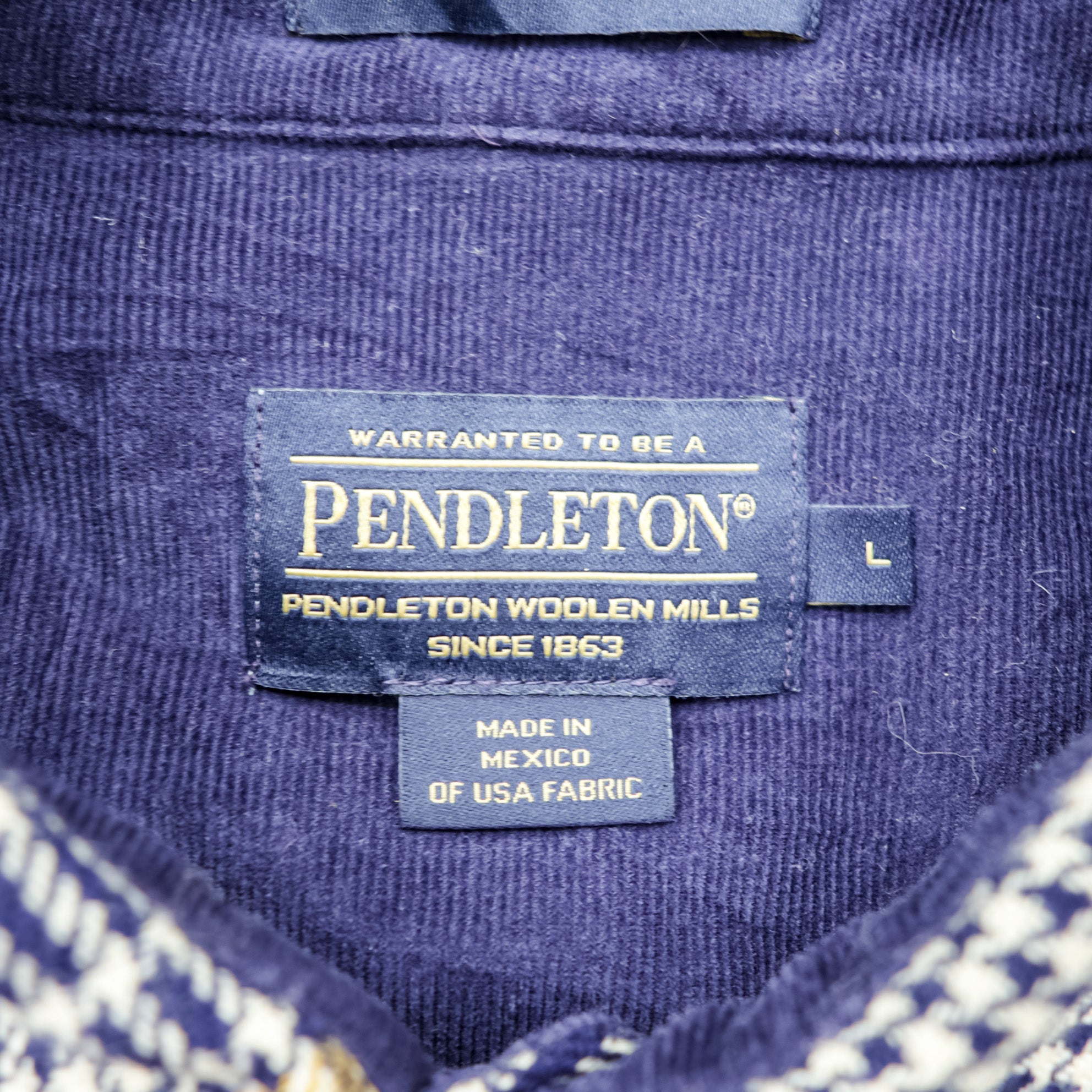 PENDLETON Flannel Shirt Long Sleeve Wool Shirt L Plaid Houndstooth BUCKLEY Chest Pocket