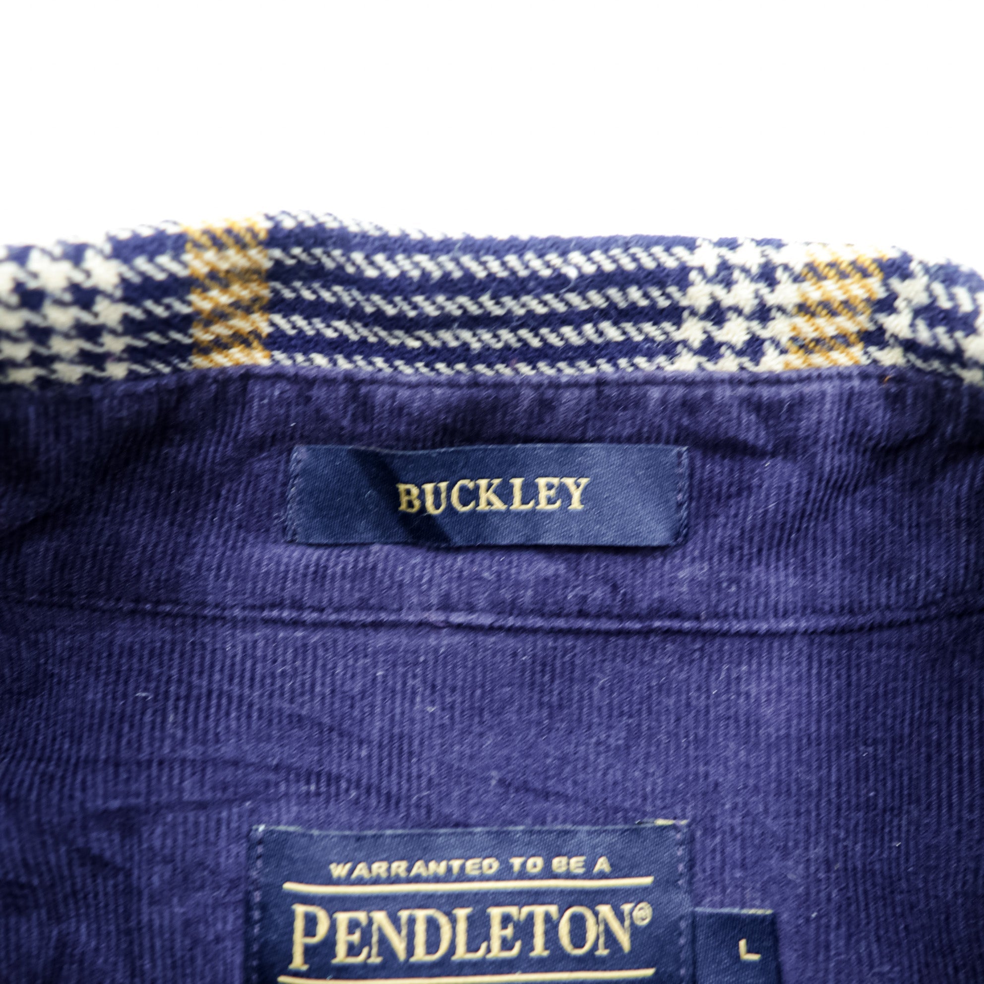 PENDLETON Flannel Shirt Long Sleeve Wool Shirt L Plaid Houndstooth BUCKLEY Chest Pocket