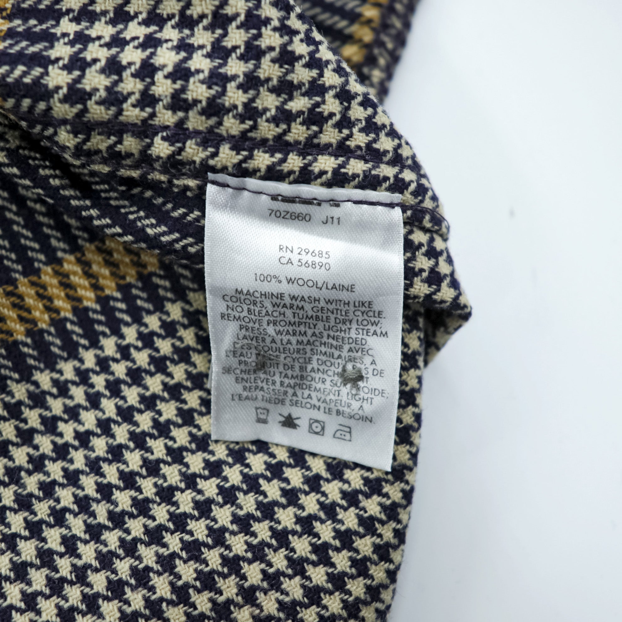 PENDLETON Flannel Shirt Long Sleeve Wool Shirt L Plaid Houndstooth BUCKLEY Chest Pocket