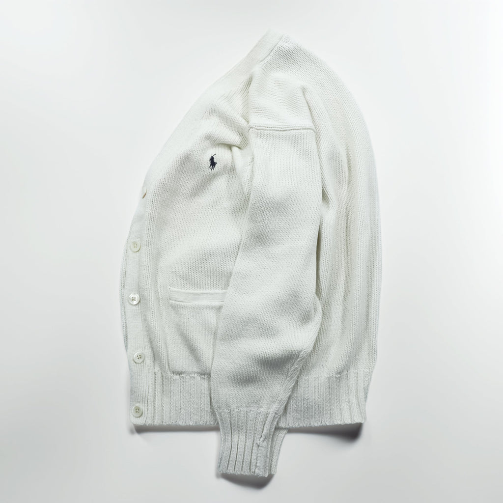 Polo Ralph Lauren 90s Knit V-Neck Cardigan S White Cotton Pockets Unused