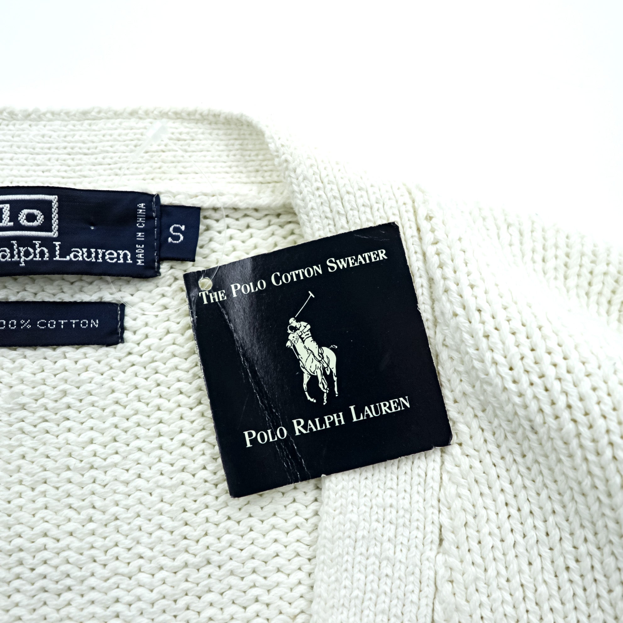 Polo Ralph Lauren 90s Knit V-Neck Cardigan S White Cotton Pockets Unused