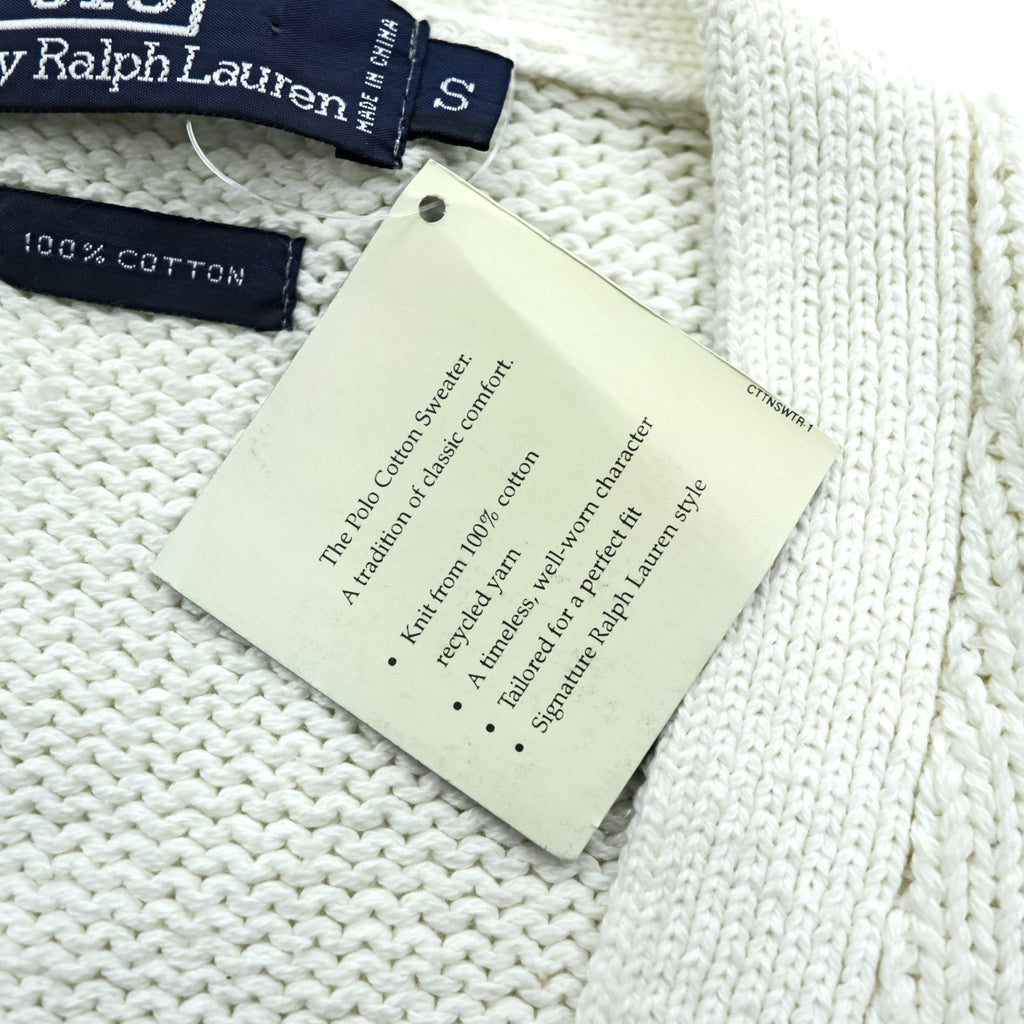 Polo Ralph Lauren 90s Knit V-Neck Cardigan S White Cotton Pockets Unused