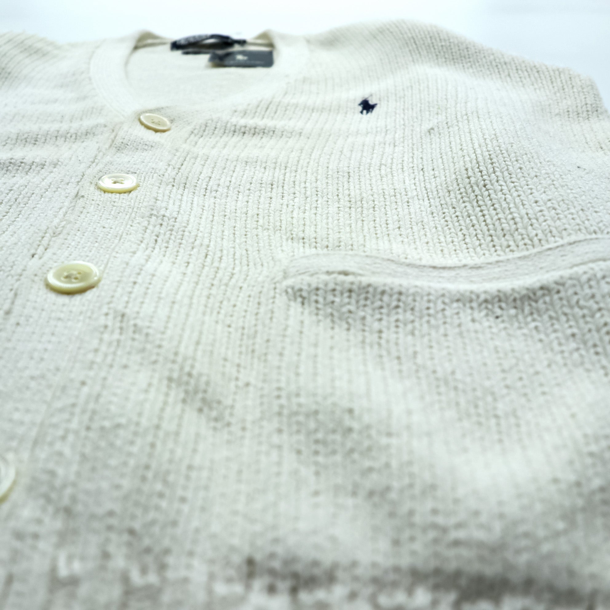 Polo Ralph Lauren 90s Knit V-Neck Cardigan S White Cotton Pockets Unused