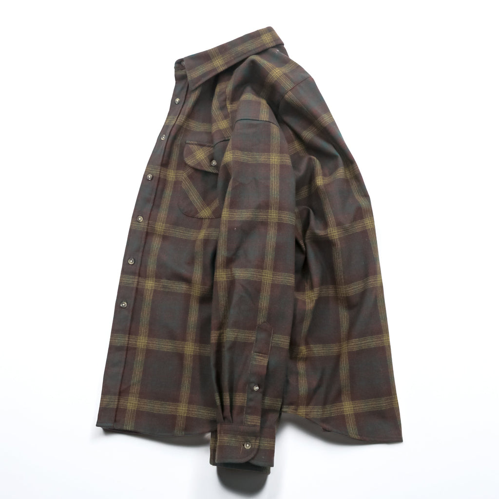 PENDLETON フランネルシャツ 長袖 ウールシャツ XL チェック グリーン FIELD SHIRT USA VIRGIN WOOL 胸ポケット