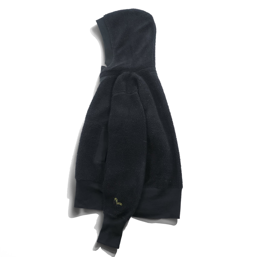 EVISU (YAMANE GUARANTEED) ボア フリース パーカー L ブラック プルオーバー フロント カンガルーポケット