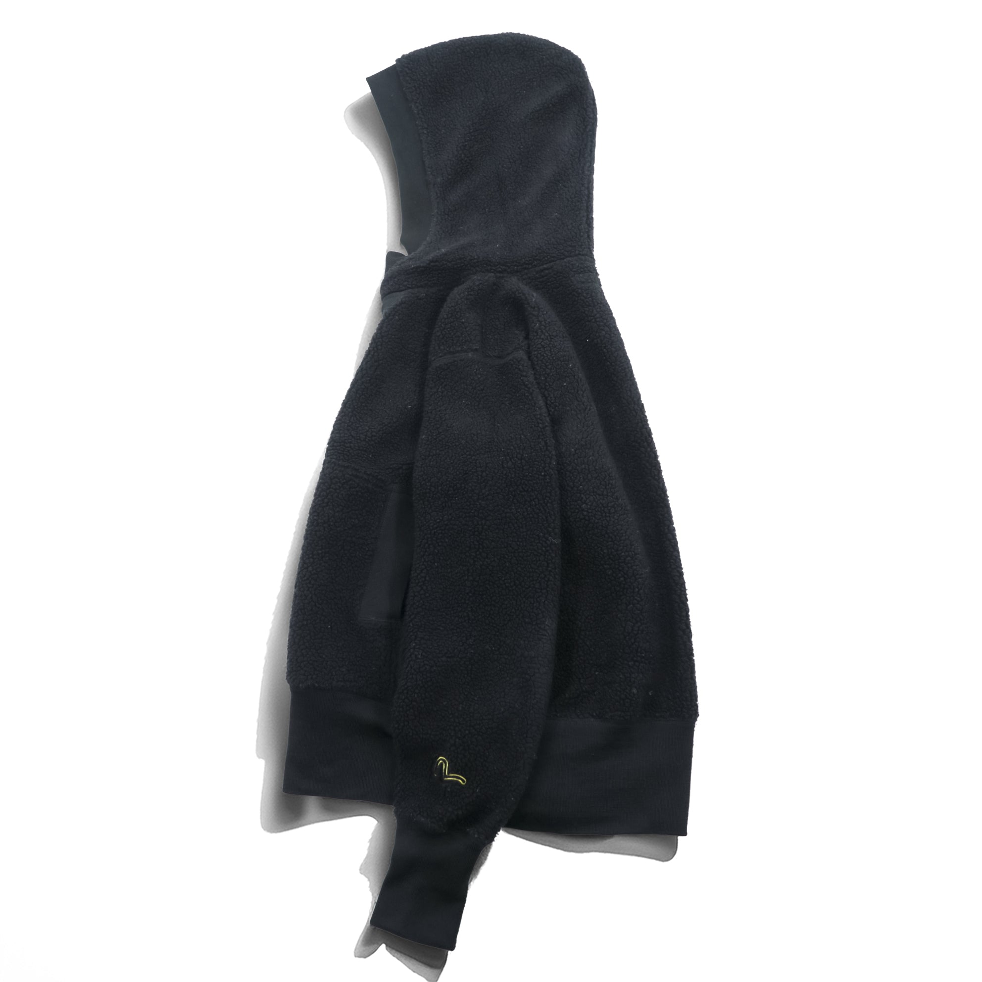 EVISU (YAMANE GUARANTEED) ボア フリース パーカー L ブラック プルオーバー フロント カンガルーポケット