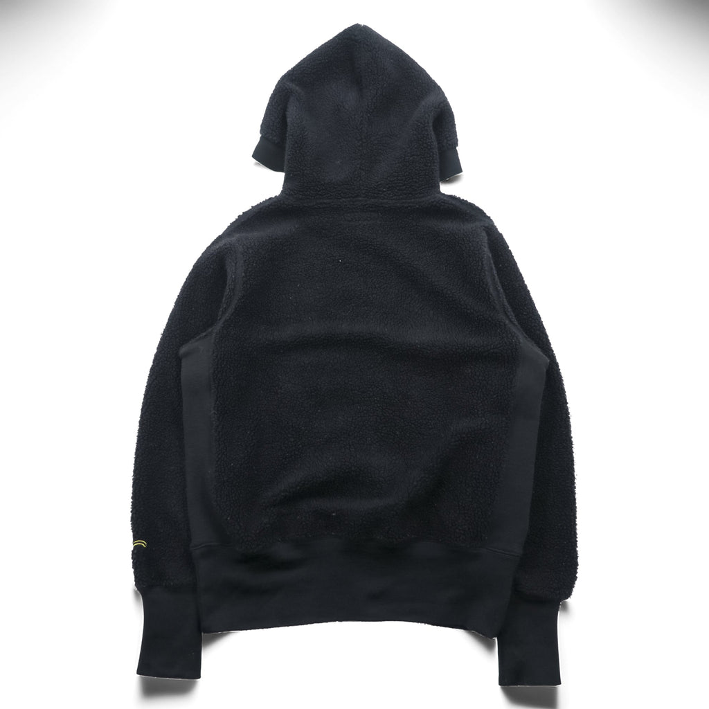 EVISU (YAMANE GUARANTEED) ボア フリース パーカー L ブラック プルオーバー フロント カンガルーポケット