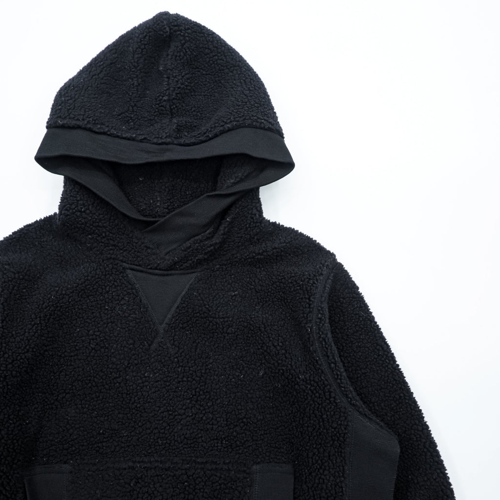EVISU (YAMANE GUARANTEED) ボア フリース パーカー L ブラック プルオーバー フロント カンガルーポケット