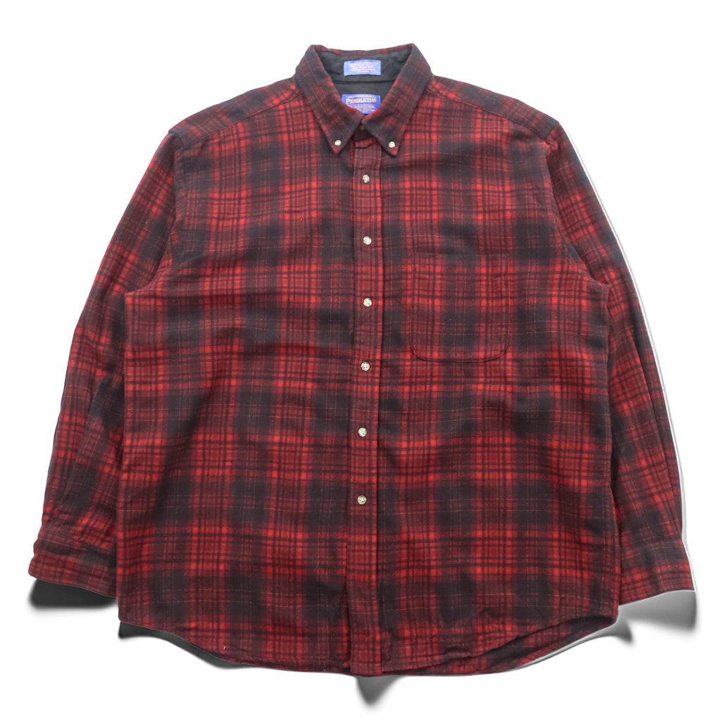 PENDLETON ボタンダウン フランネルシャツ 長袖 ウールシャツ XL バッファローチェック オンブレ 胸ポケット