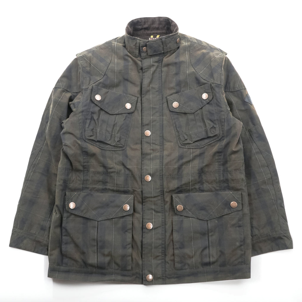 Timberland × British Millerain Oiled Hunting Jacket L Plaid Chinstrap Corduroy Collar British-Made Fabric Waxed Cotton