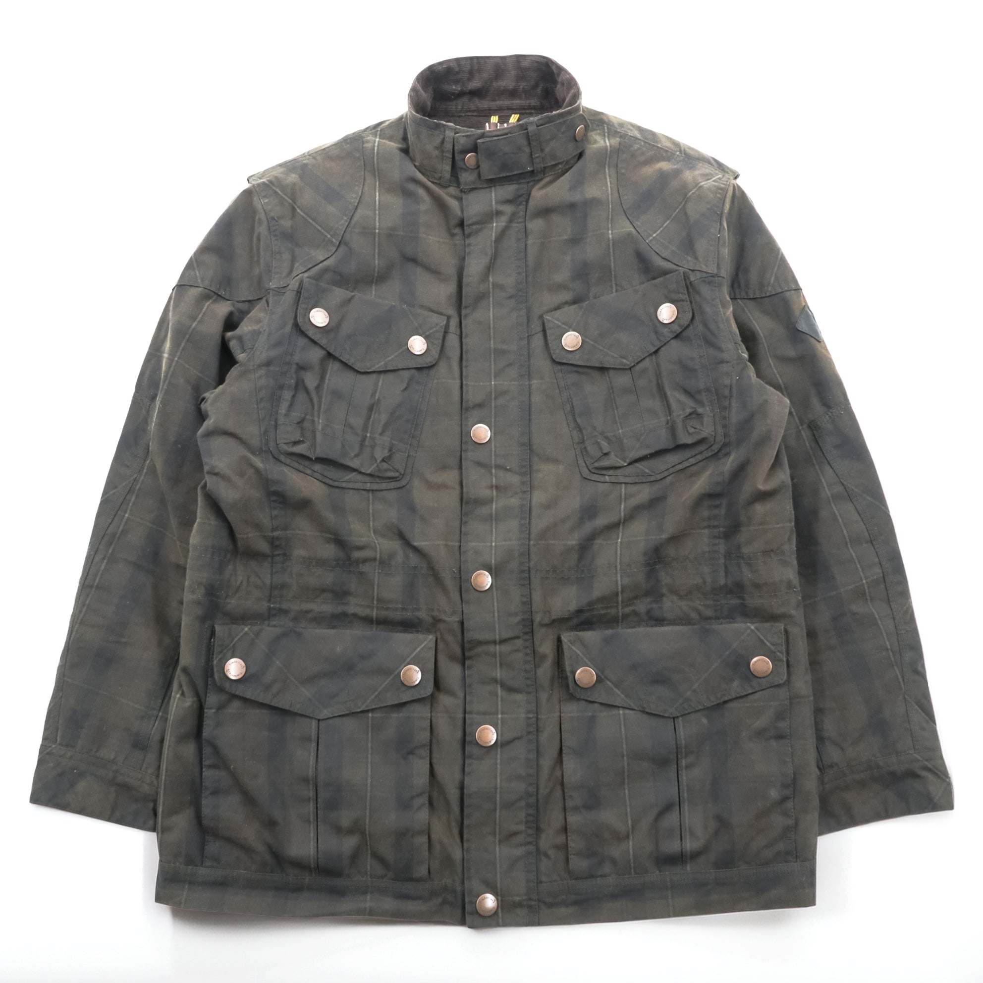 Timberland × British Millerain Oiled Hunting Jacket L Plaid Chinstrap Corduroy Collar British-Made Fabric Waxed Cotton