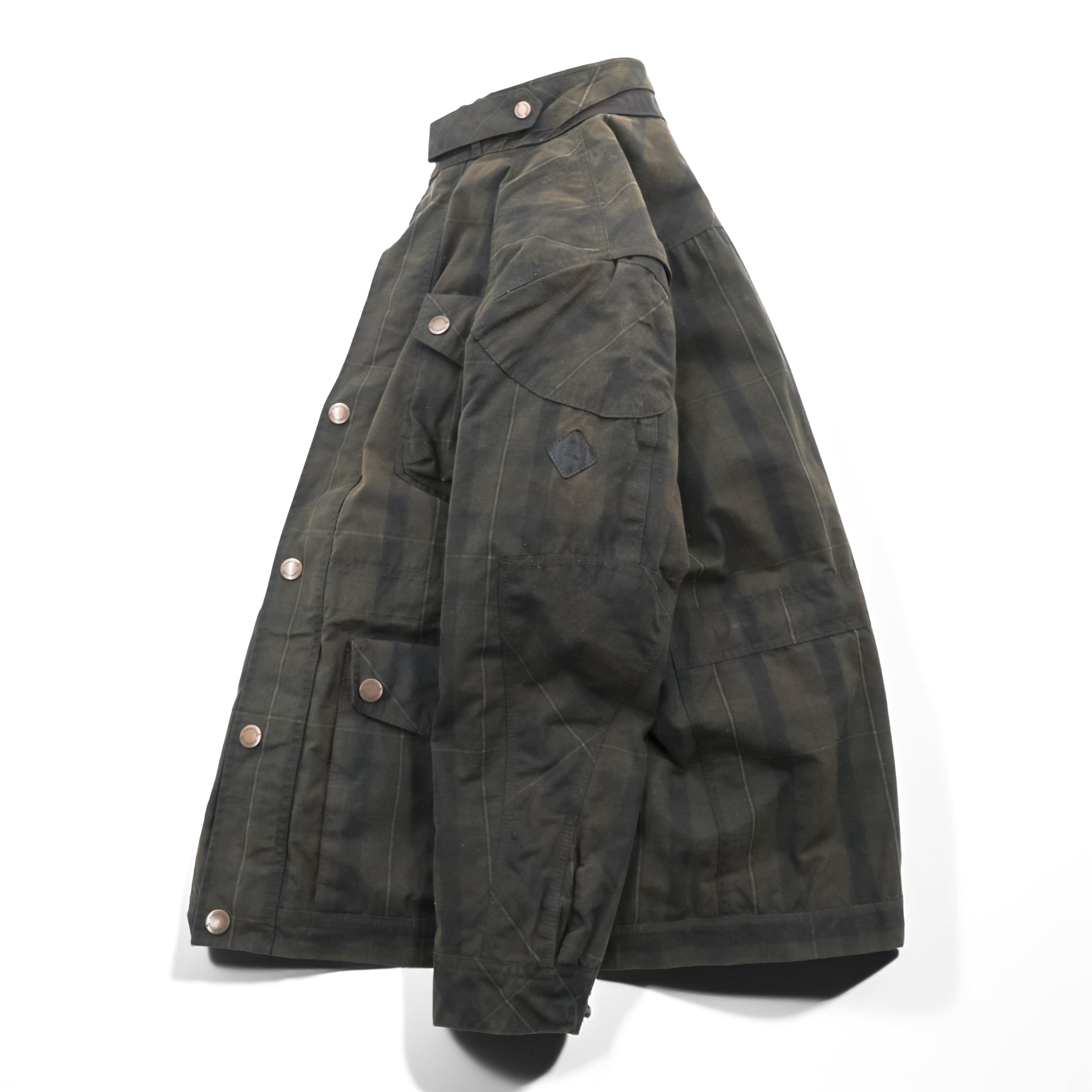 Timberland × British Millerain Oiled Hunting Jacket L Plaid Chinstrap Corduroy Collar British-Made Fabric Waxed Cotton
