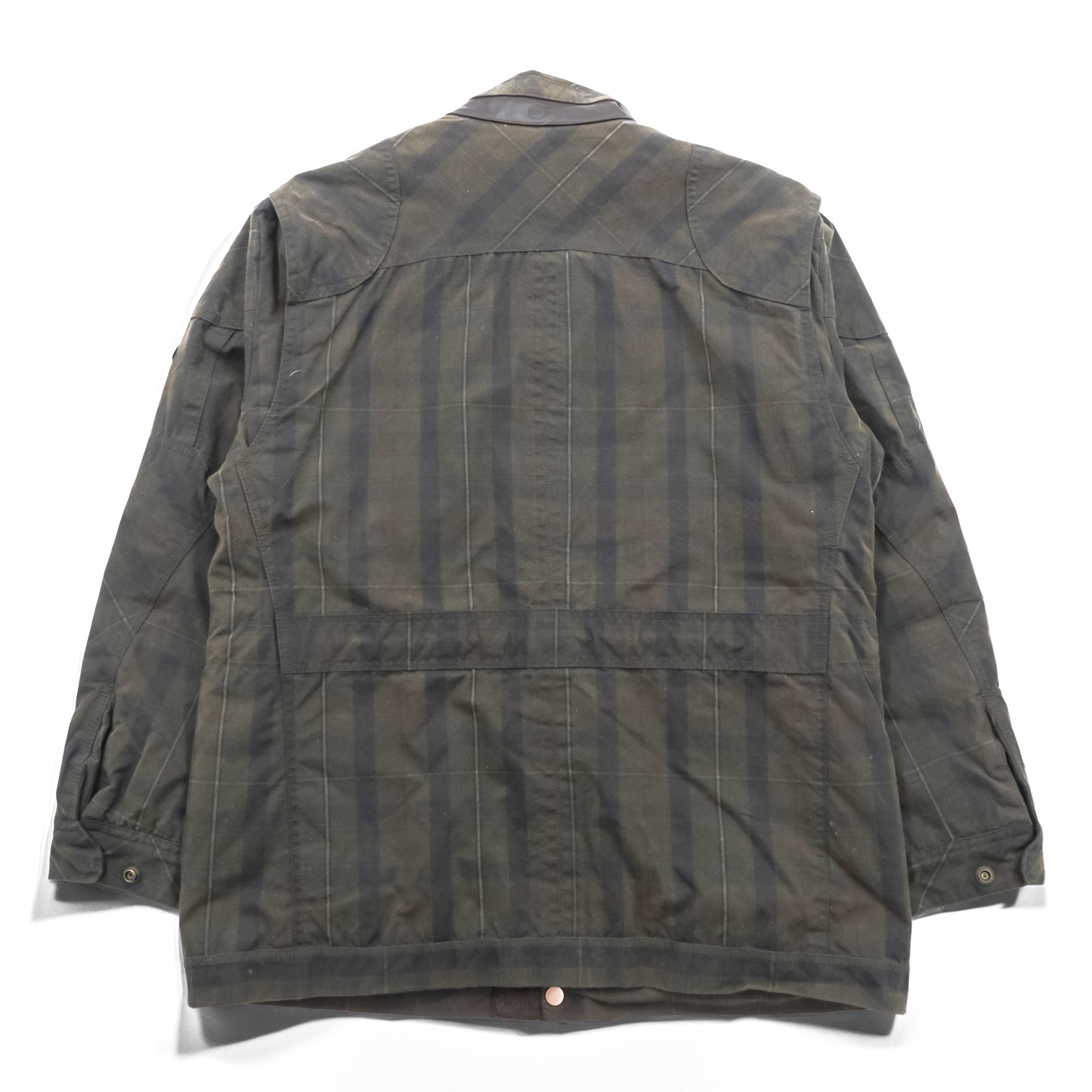 Timberland × British Millerain Oiled Hunting Jacket L Plaid Chinstrap Corduroy Collar British-Made Fabric Waxed Cotton