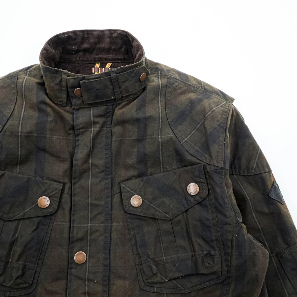 Timberland × British Millerain Oiled Hunting Jacket L Plaid Chinstrap Corduroy Collar British-Made Fabric Waxed Cotton