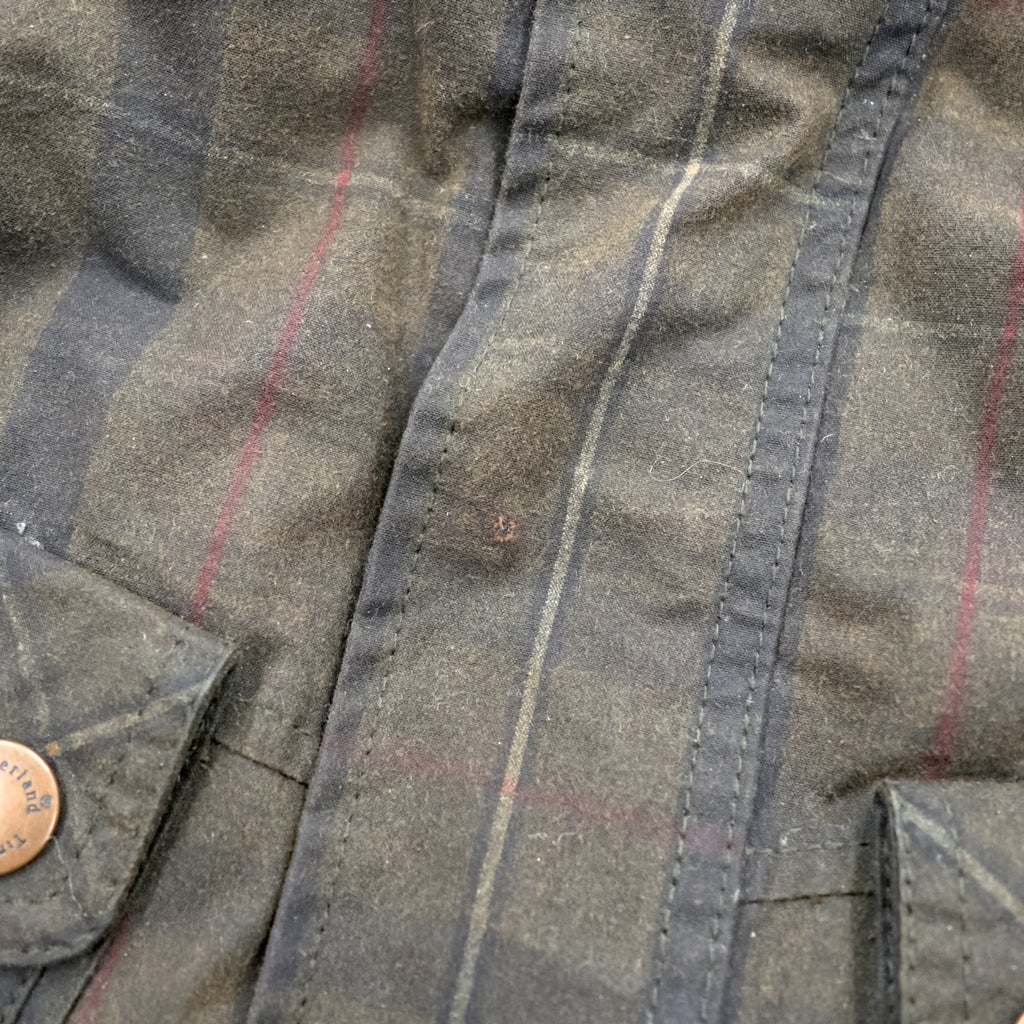 Timberland × British Millerain Oiled Hunting Jacket L Plaid Chinstrap Corduroy Collar British-Made Fabric Waxed Cotton