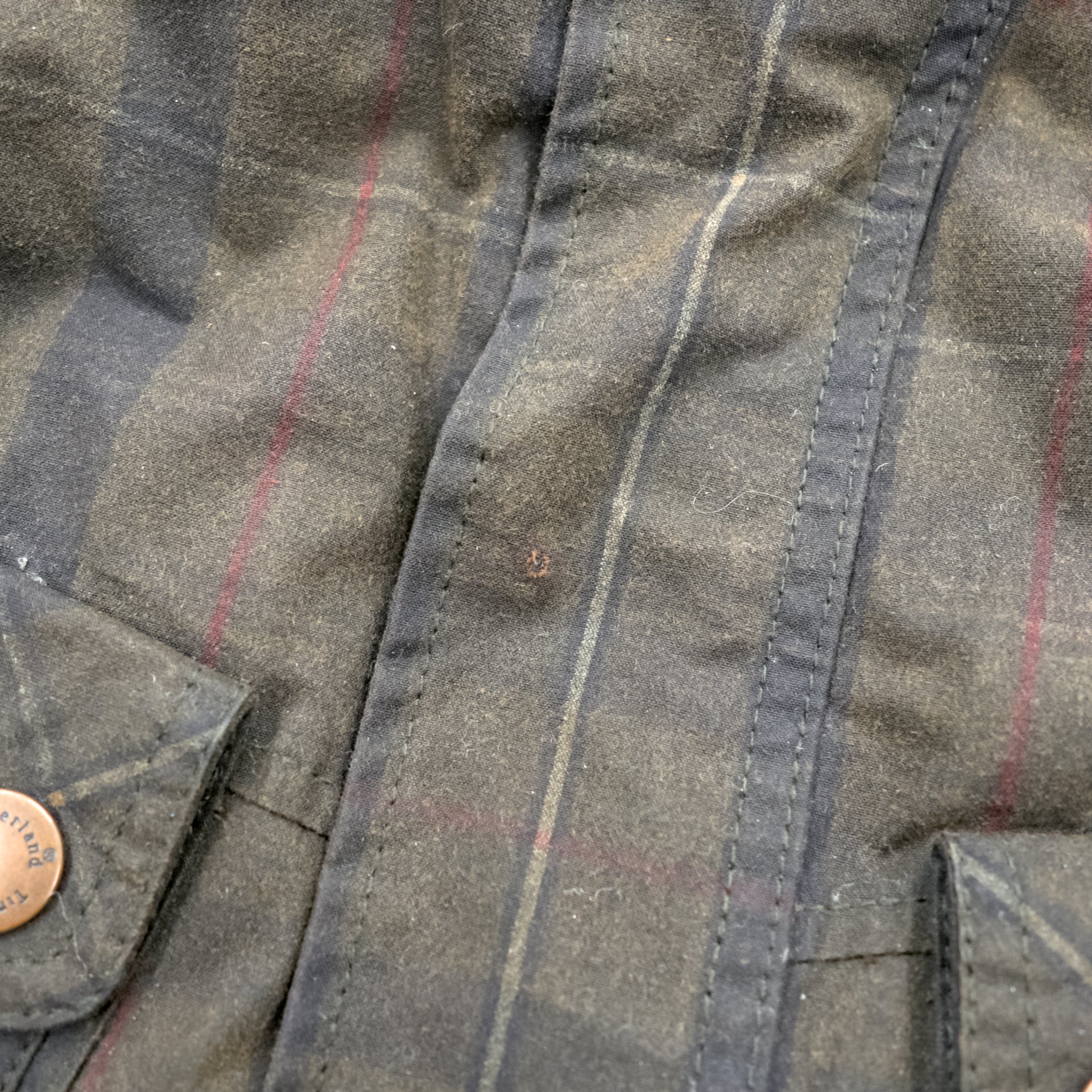 Timberland × British Millerain Oiled Hunting Jacket L Plaid Chinstrap Corduroy Collar British-Made Fabric Waxed Cotton