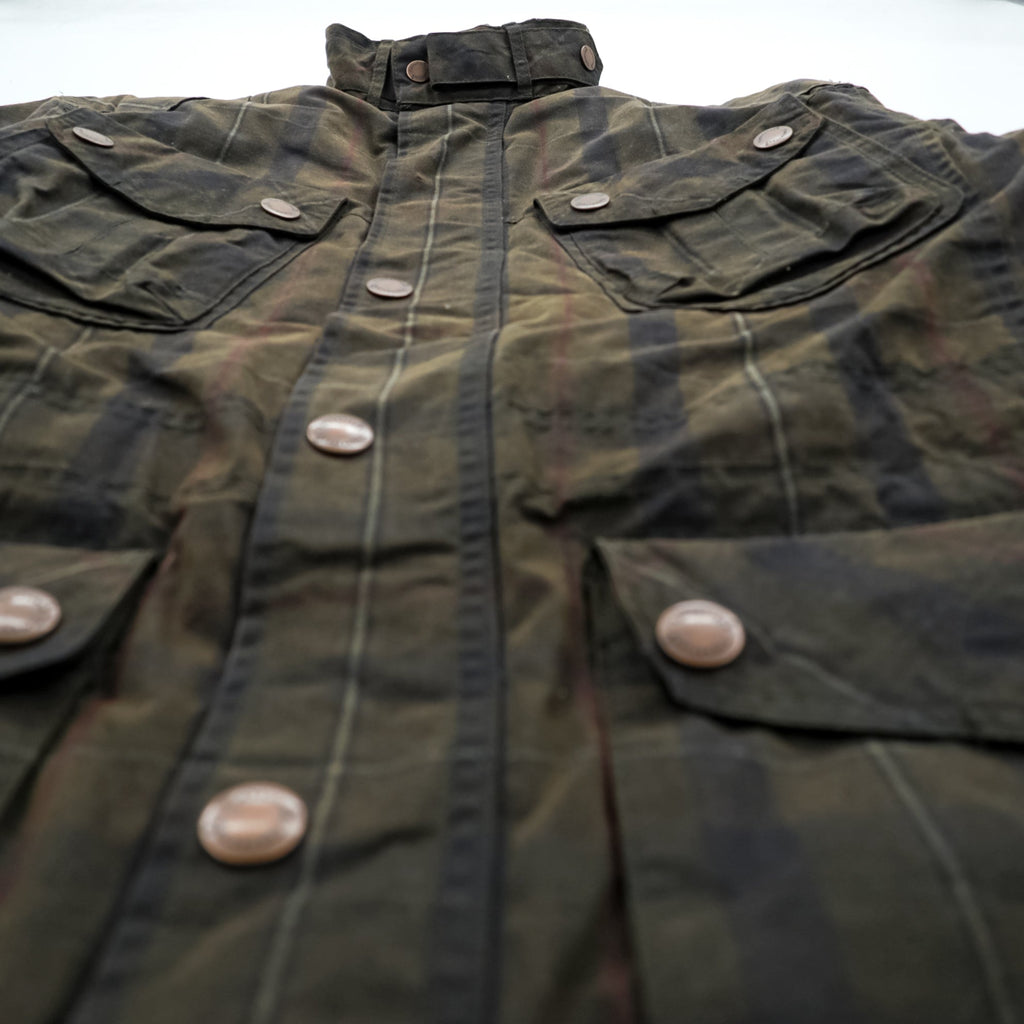 Timberland × British Millerain Oiled Hunting Jacket L Plaid Chinstrap Corduroy Collar British-Made Fabric Waxed Cotton
