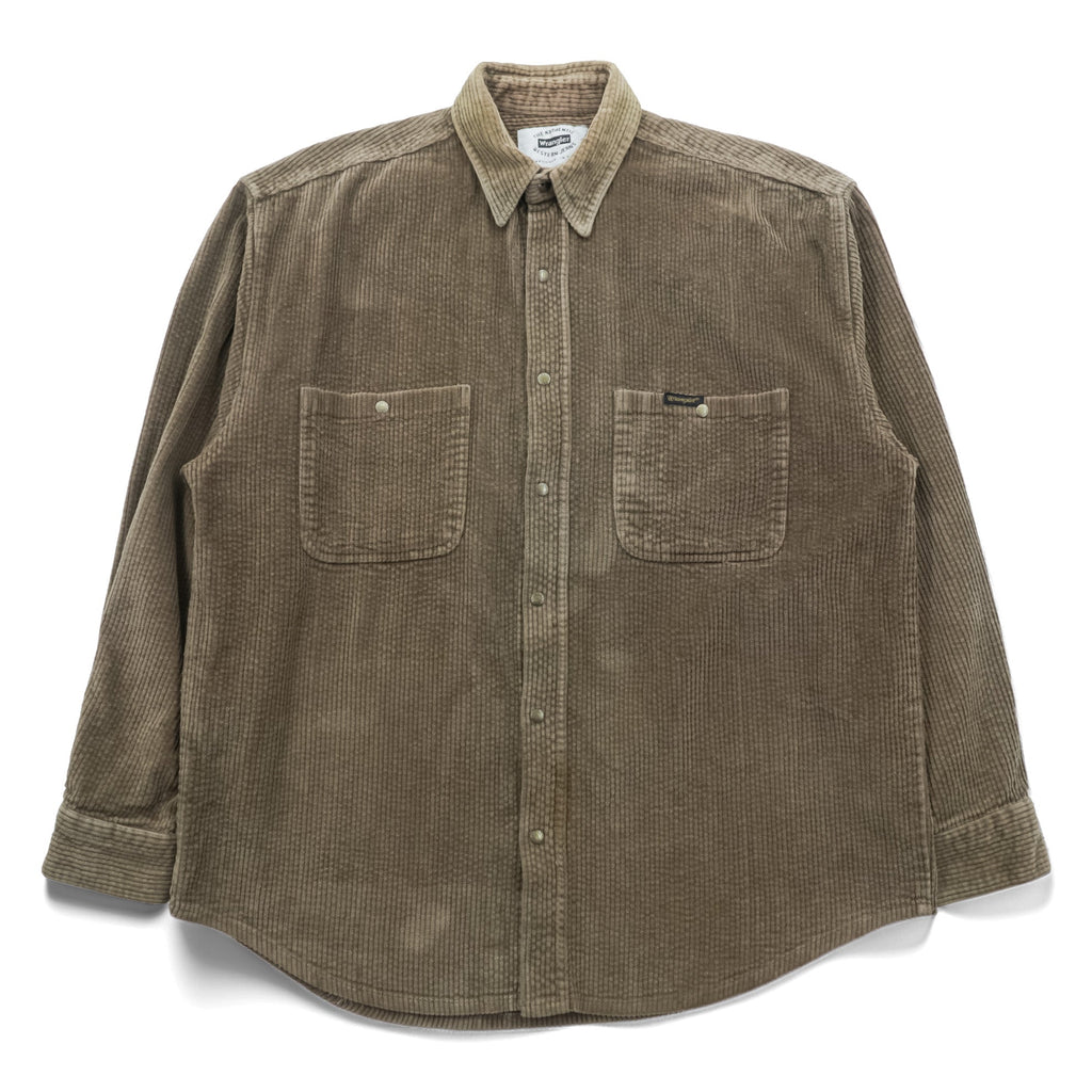 Wrangler 90s USA Made Corduroy Work Shirt L Brown Chest Pockets Snap Buttons