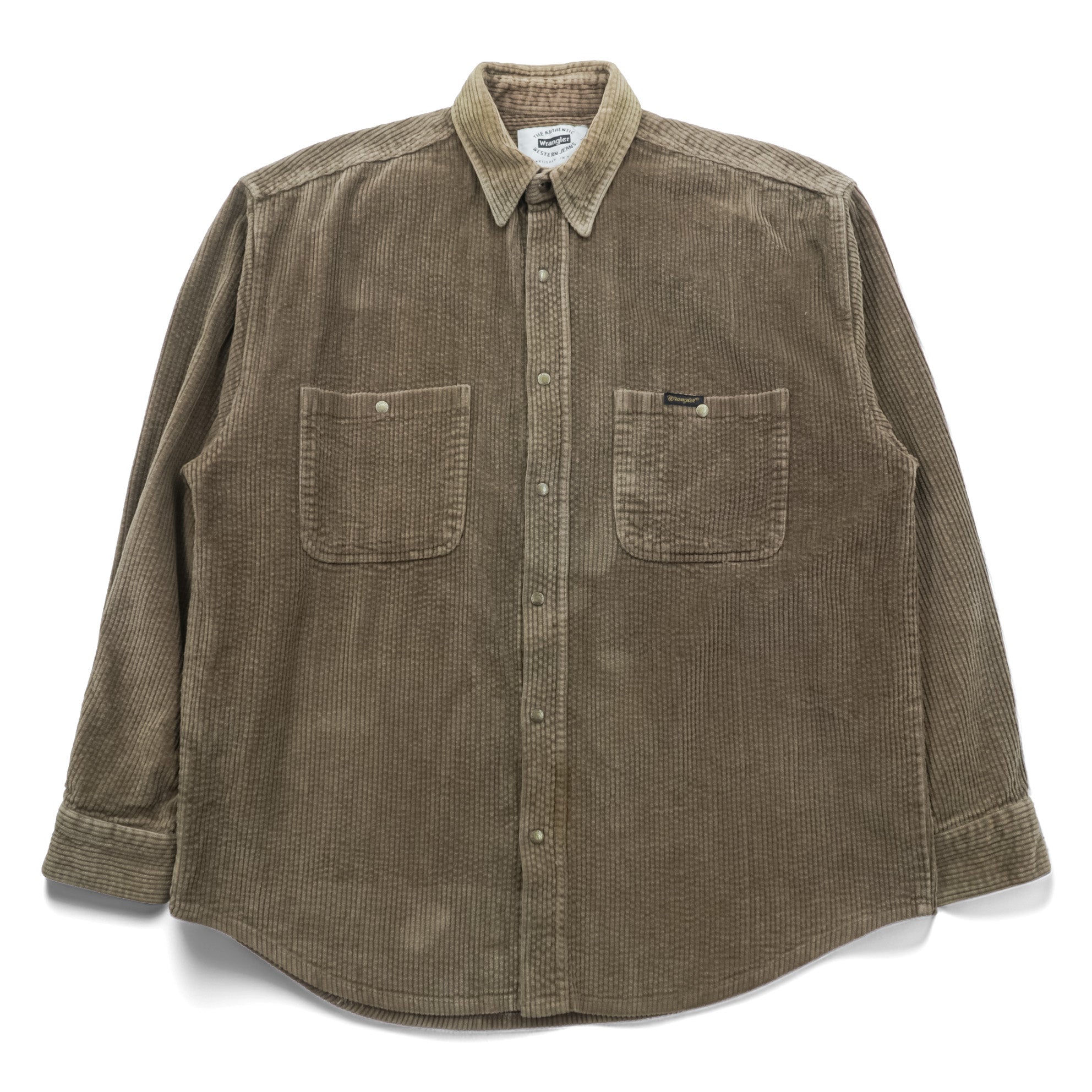 Wrangler 90s USA Made Corduroy Work Shirt L Brown Chest Pockets Snap Buttons