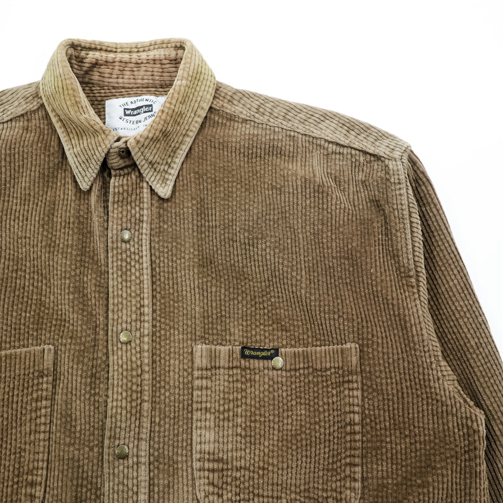 Wrangler 90s USA Made Corduroy Work Shirt L Brown Chest Pockets Snap Buttons
