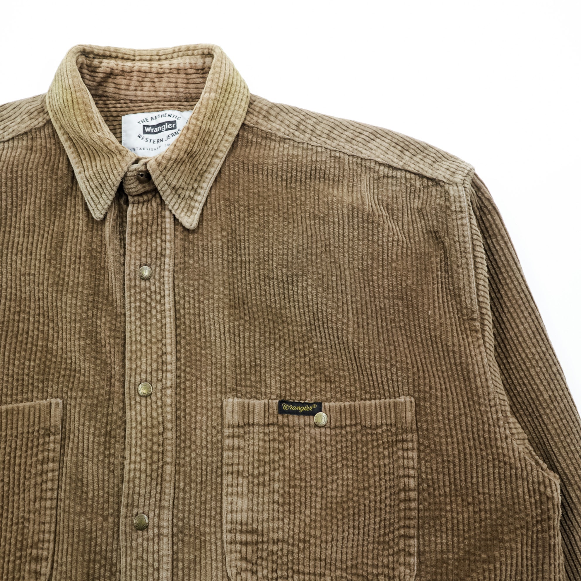 Wrangler 90s USA Made Corduroy Work Shirt L Brown Chest Pockets Snap Buttons