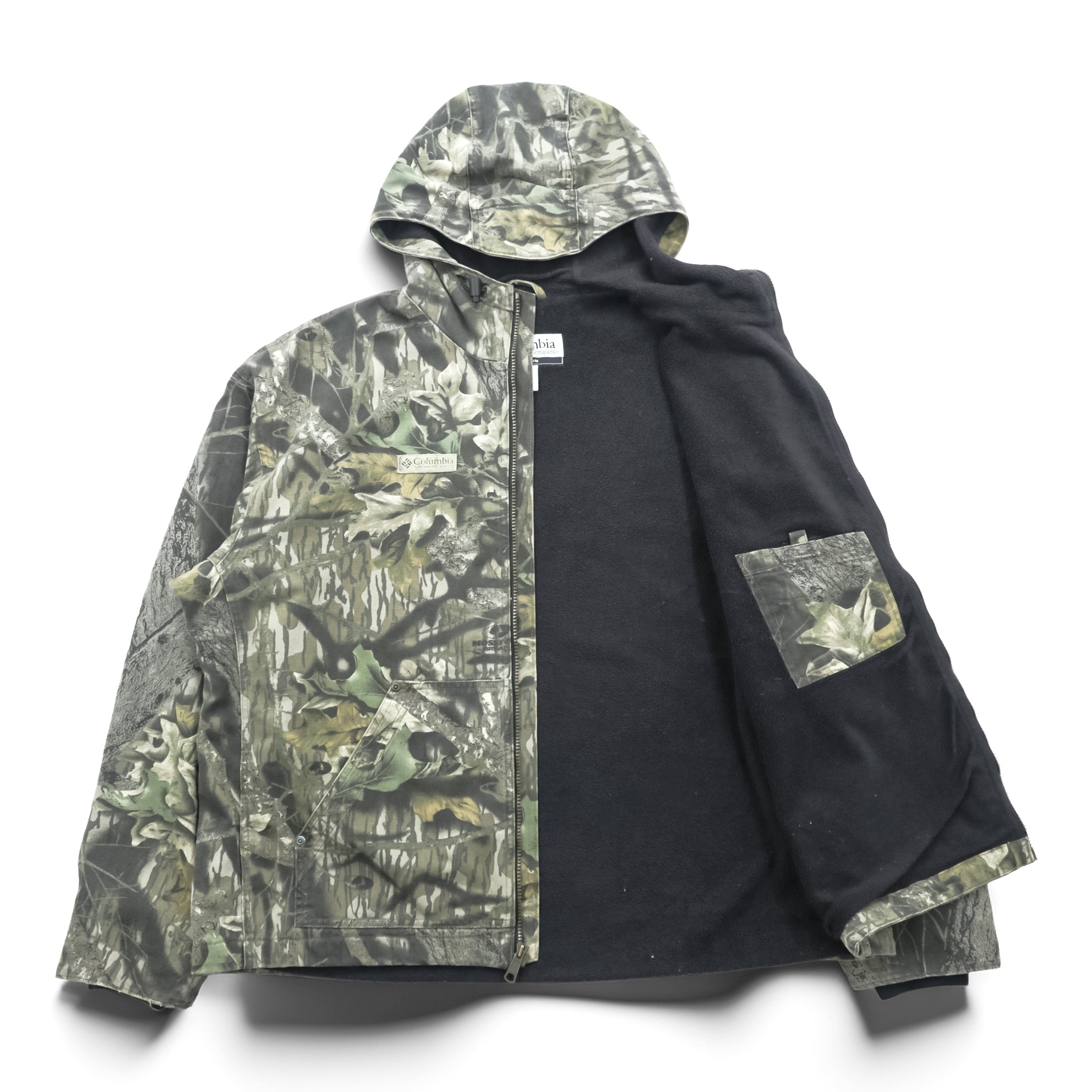 Columbia Duck Active Jacket Hooded Blouson XL Realtree Camo Full Zip Fleece Lined HM3002