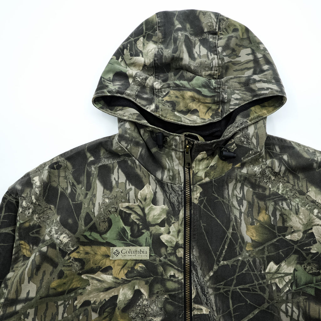 Columbia Duck Active Jacket Hooded Blouson XL Realtree Camo Full Zip Fleece Lined HM3002