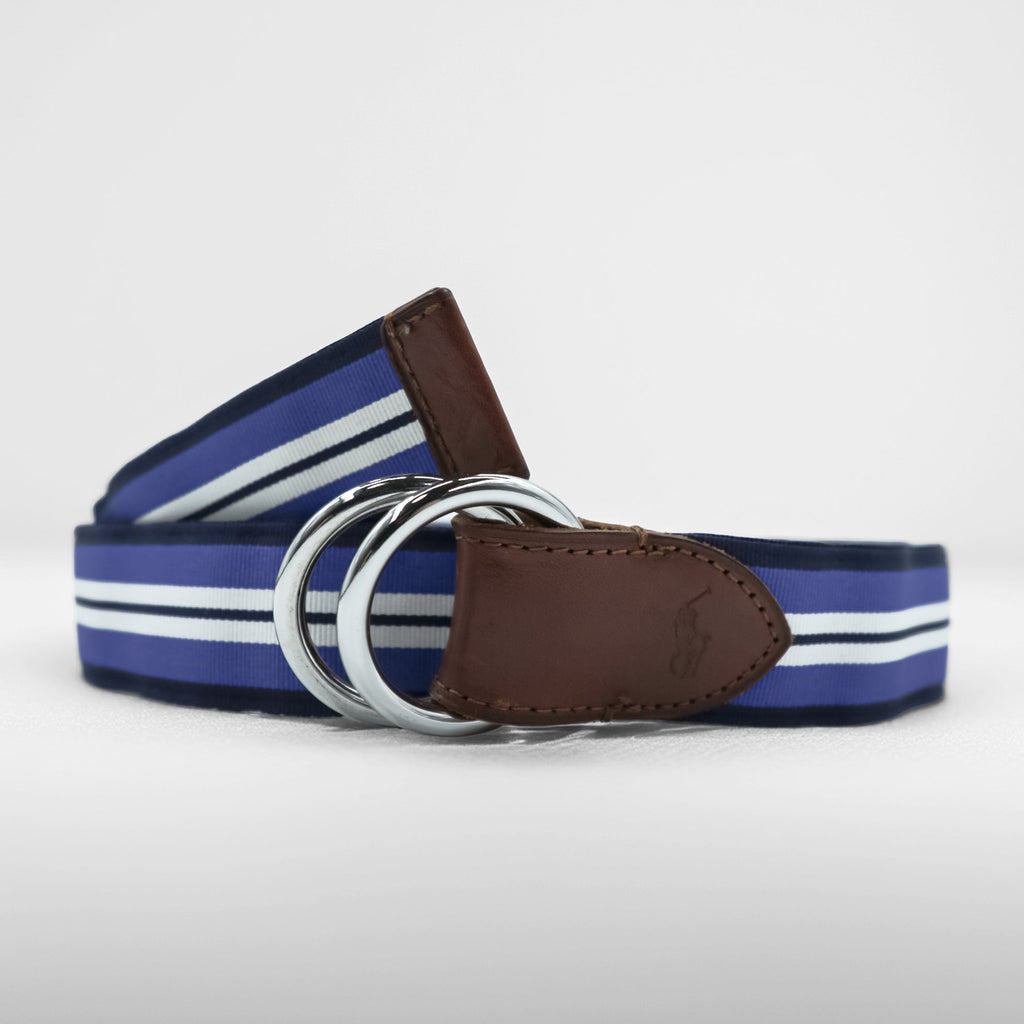 Polo Ralph Lauren Ribbon Belt D-Ring Belt Stripe Navy White