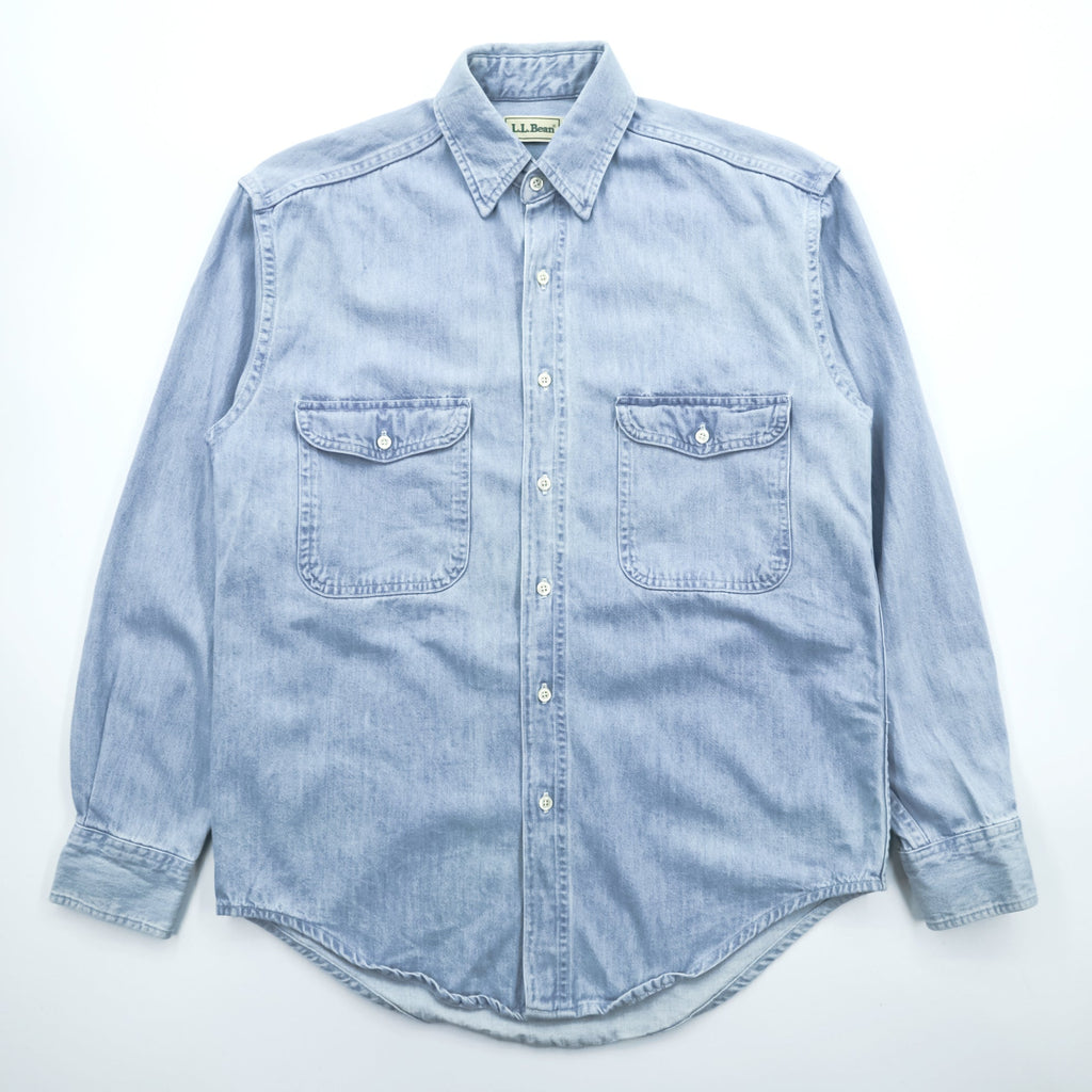 L.L.Bean 80s Canadian Vintage Denim Shirt L Indigo Light Blue Chest Pocket