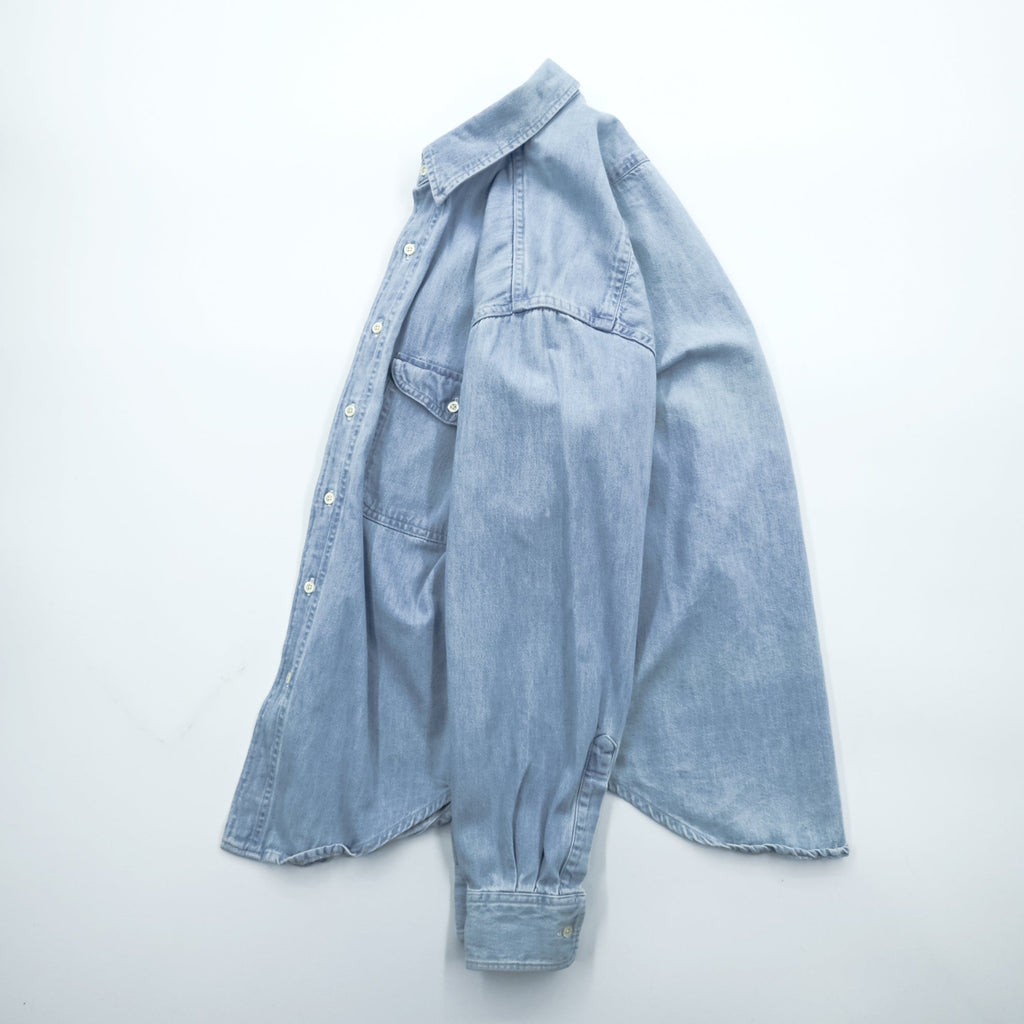 L.L.Bean 80s Canadian Vintage Denim Shirt L Indigo Light Blue Chest Pocket
