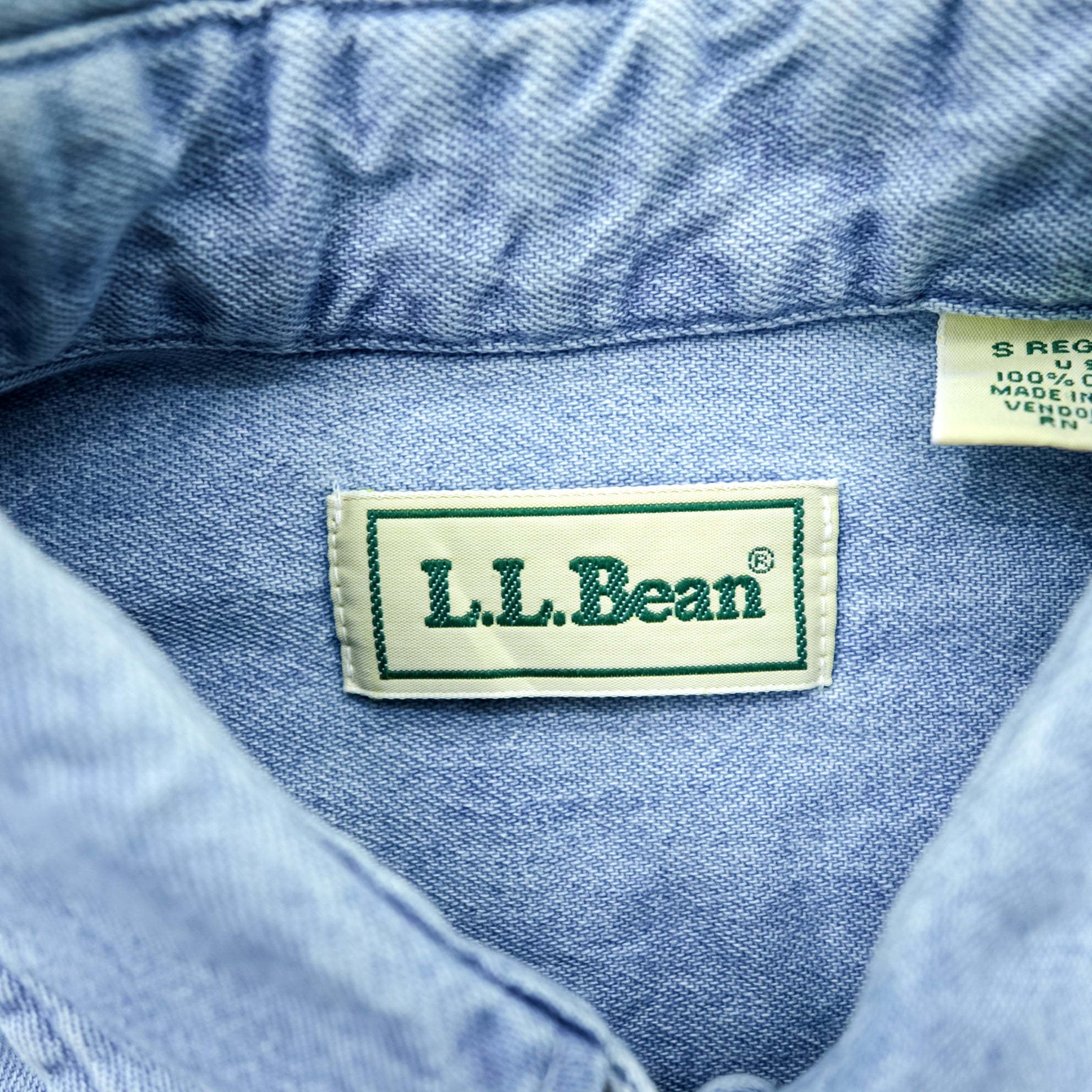 L.L.Bean 80s Canadian Vintage Denim Shirt L Indigo Light Blue Chest Pocket