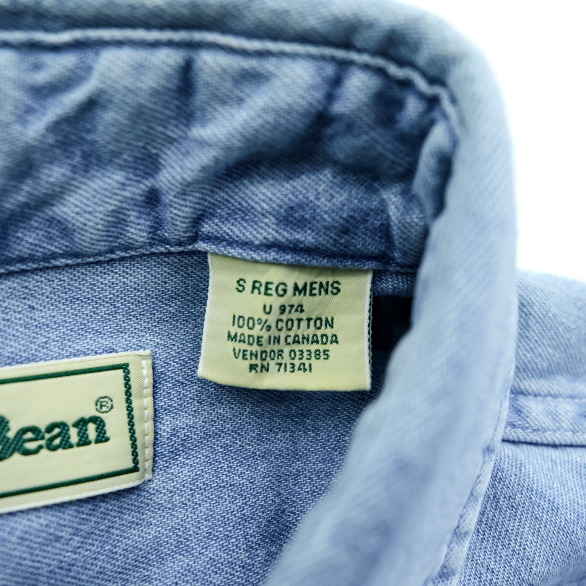 L.L.Bean 80s Canadian Vintage Denim Shirt L Indigo Light Blue Chest Pocket
