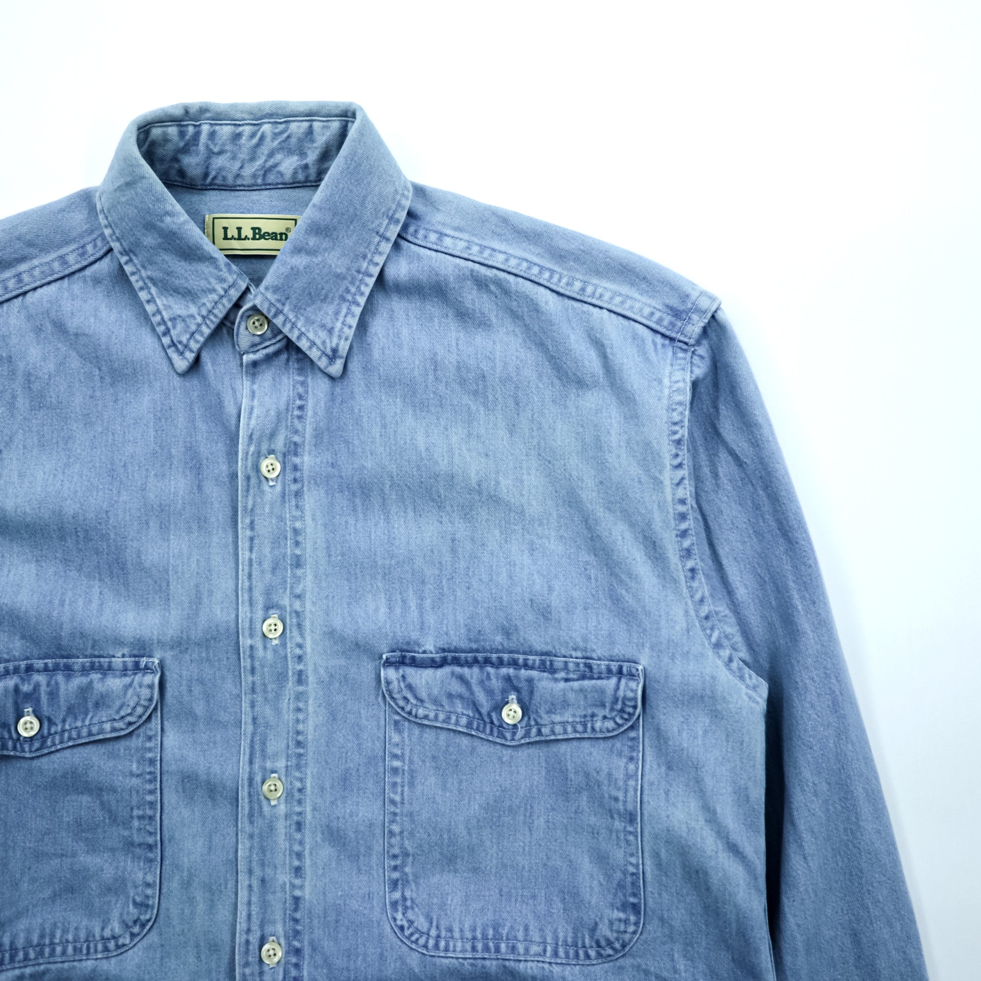 L.L.Bean 80s Canadian Vintage Denim Shirt L Indigo Light Blue Chest Pocket