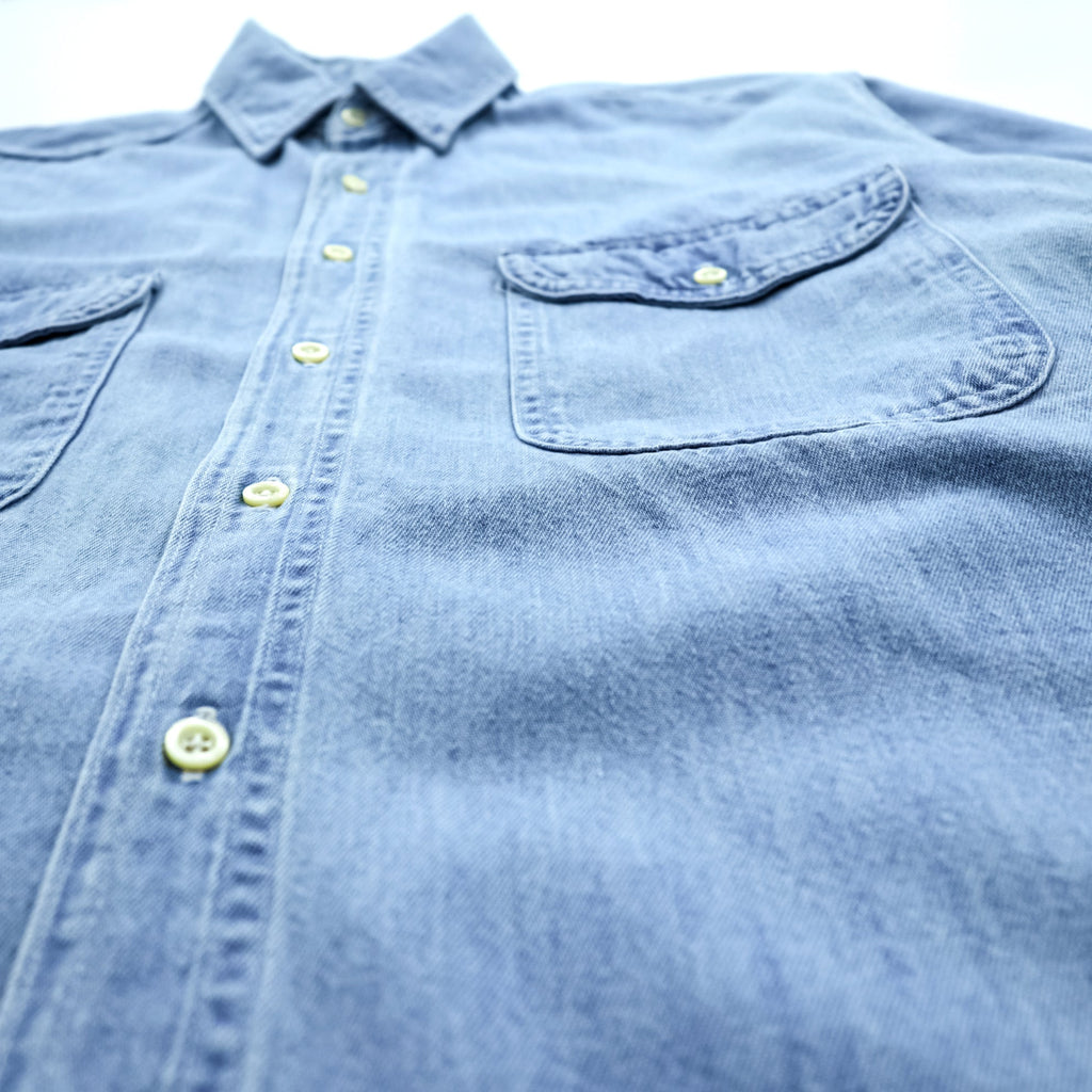 L.L.Bean 80s Canadian Vintage Denim Shirt L Indigo Light Blue Chest Pocket