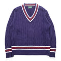 Lord Jeff 90s USA Vintage V-neck Tilden Knit Sweater XL Navy Cable Knit