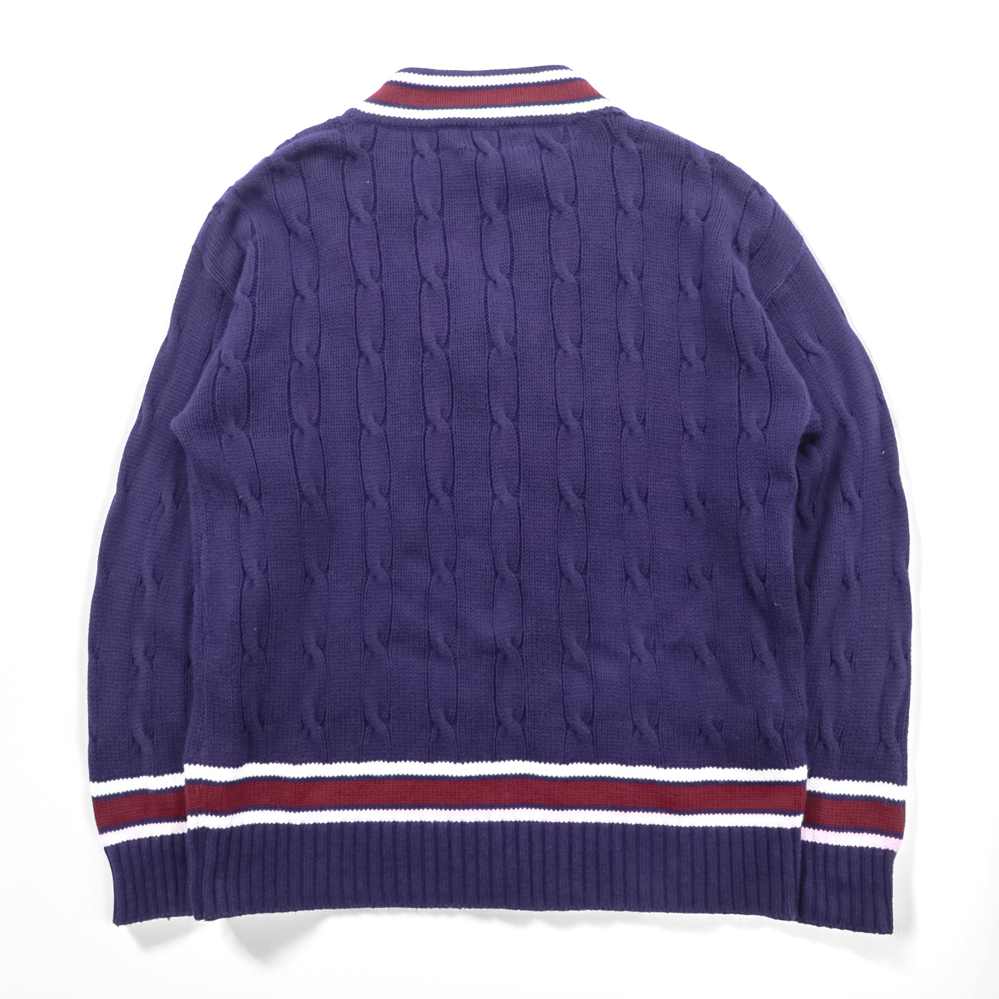 Lord Jeff 90s USA Vintage V-neck Tilden Knit Sweater XL Navy Cable Knit