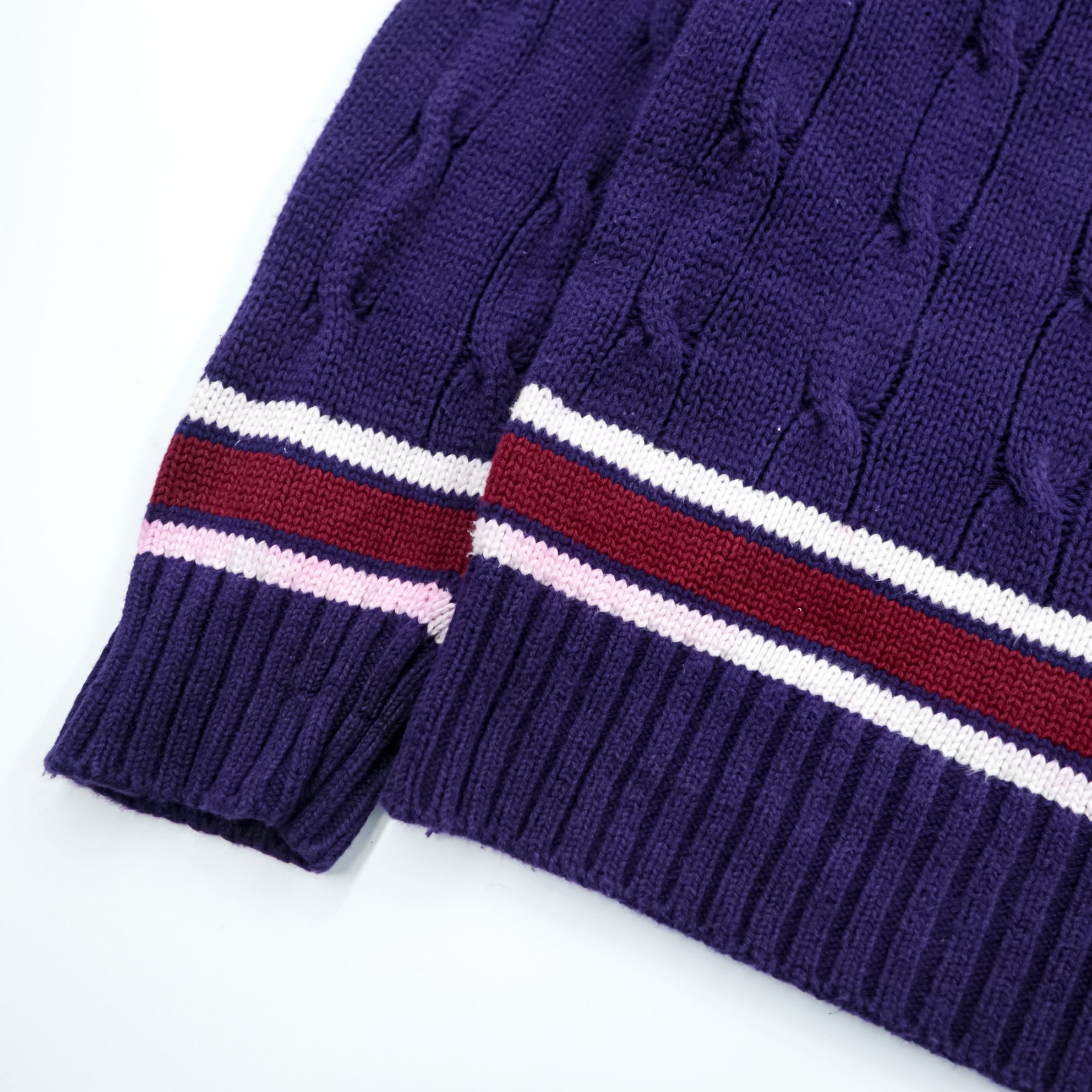 Lord Jeff 90s USA Vintage V-neck Tilden Knit Sweater XL Navy Cable Knit
