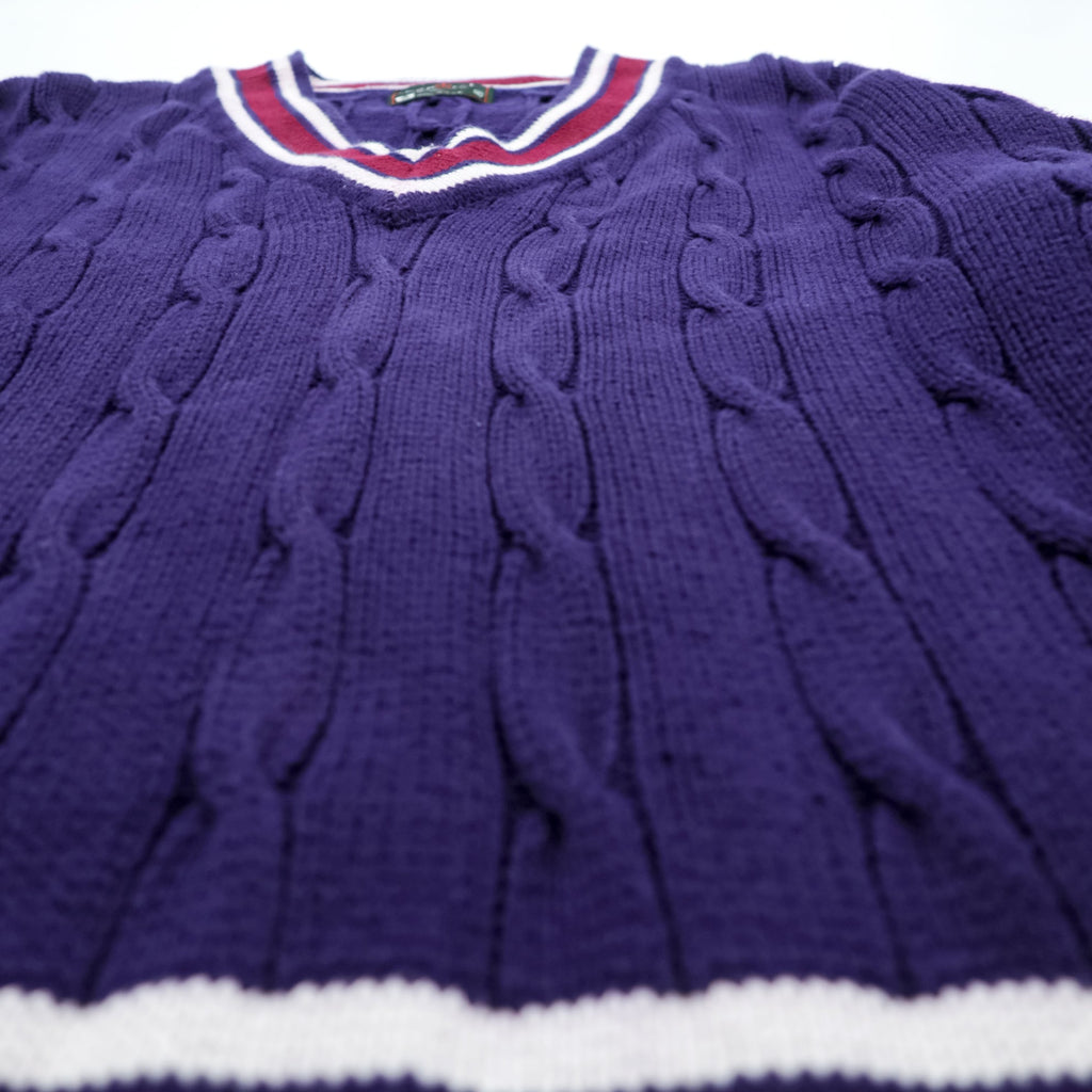 Lord Jeff 90s USA Vintage V-neck Tilden Knit Sweater XL Navy Cable Knit