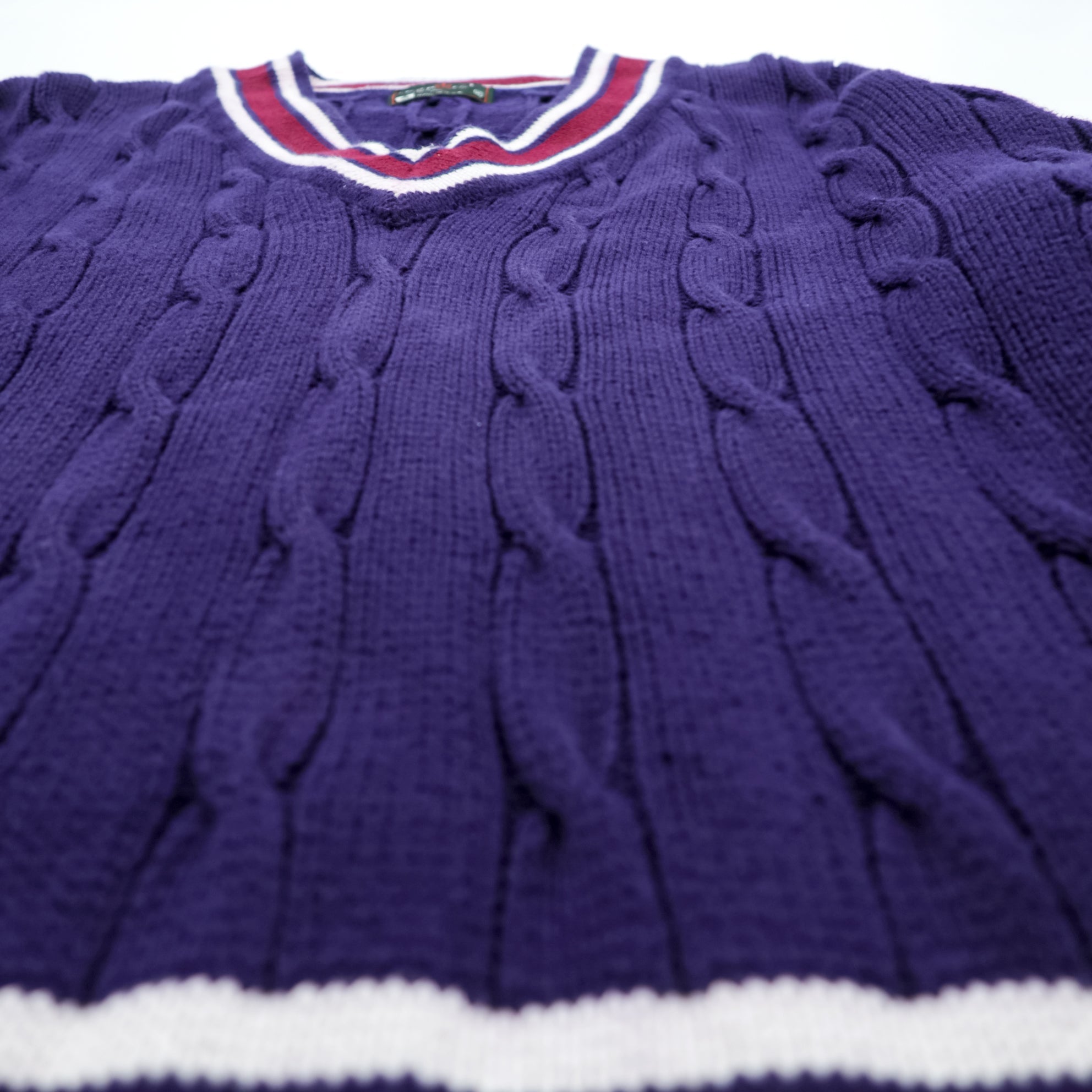 Lord Jeff 90s USA Vintage V-neck Tilden Knit Sweater XL Navy Cable Knit